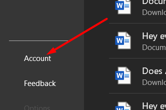 click on account option to get dark mode settings in office word