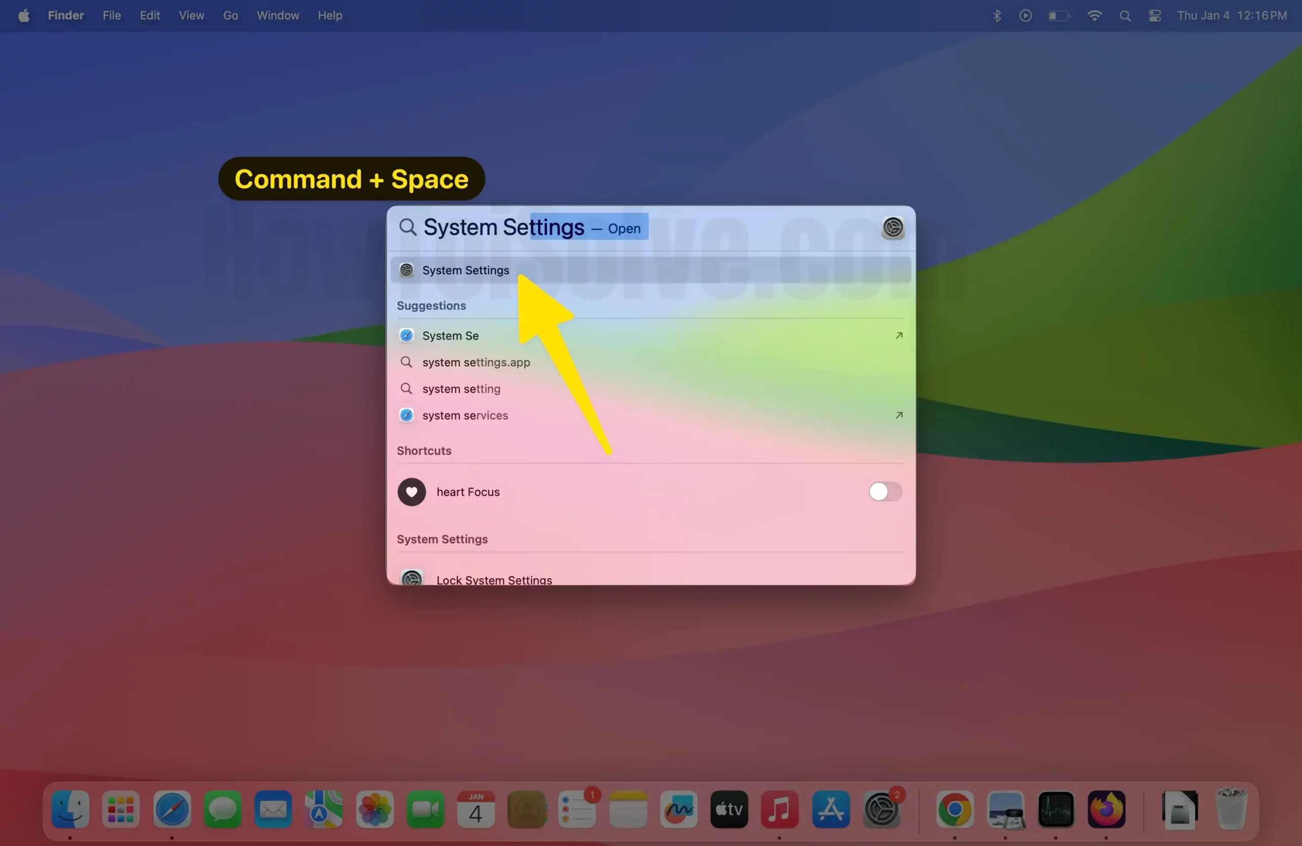 Command + space system settings on mac