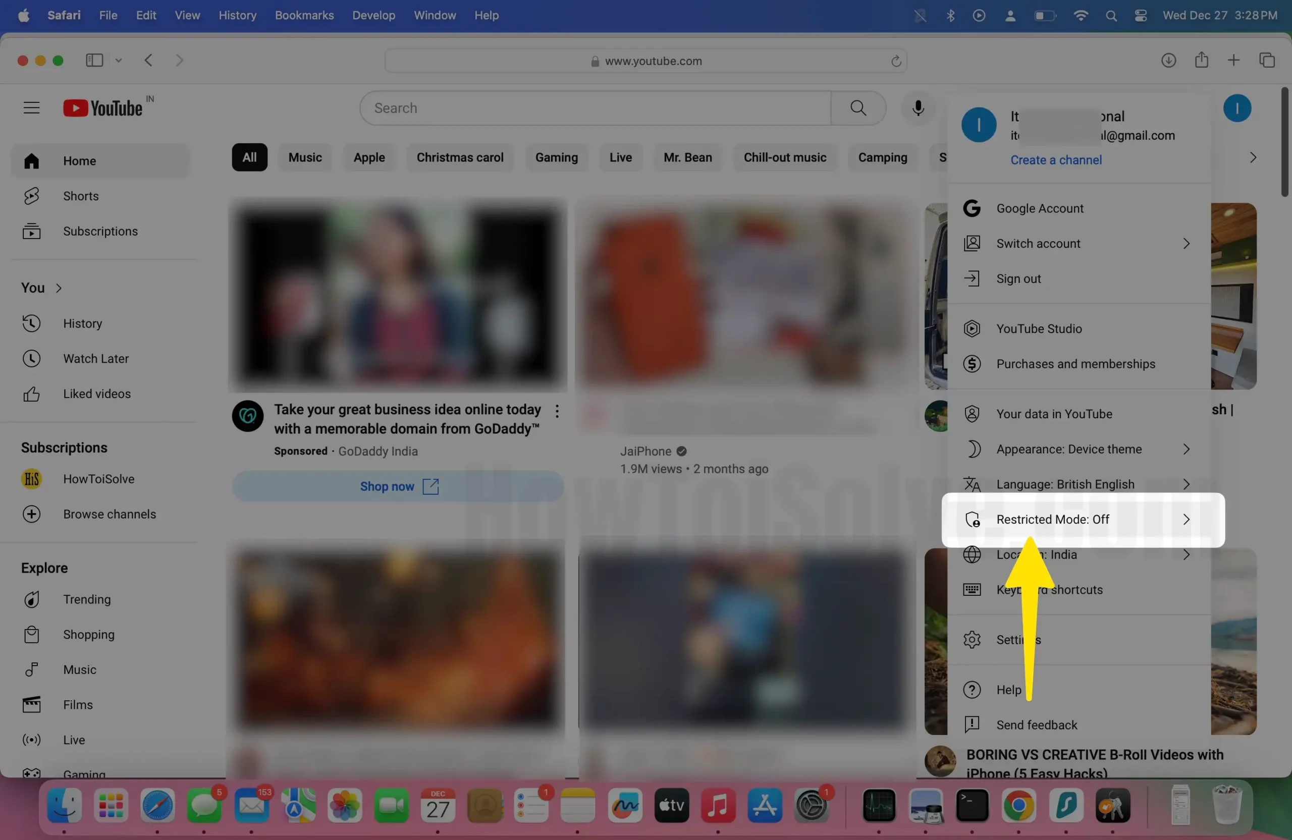 Disable toggle off restricted mode on mac