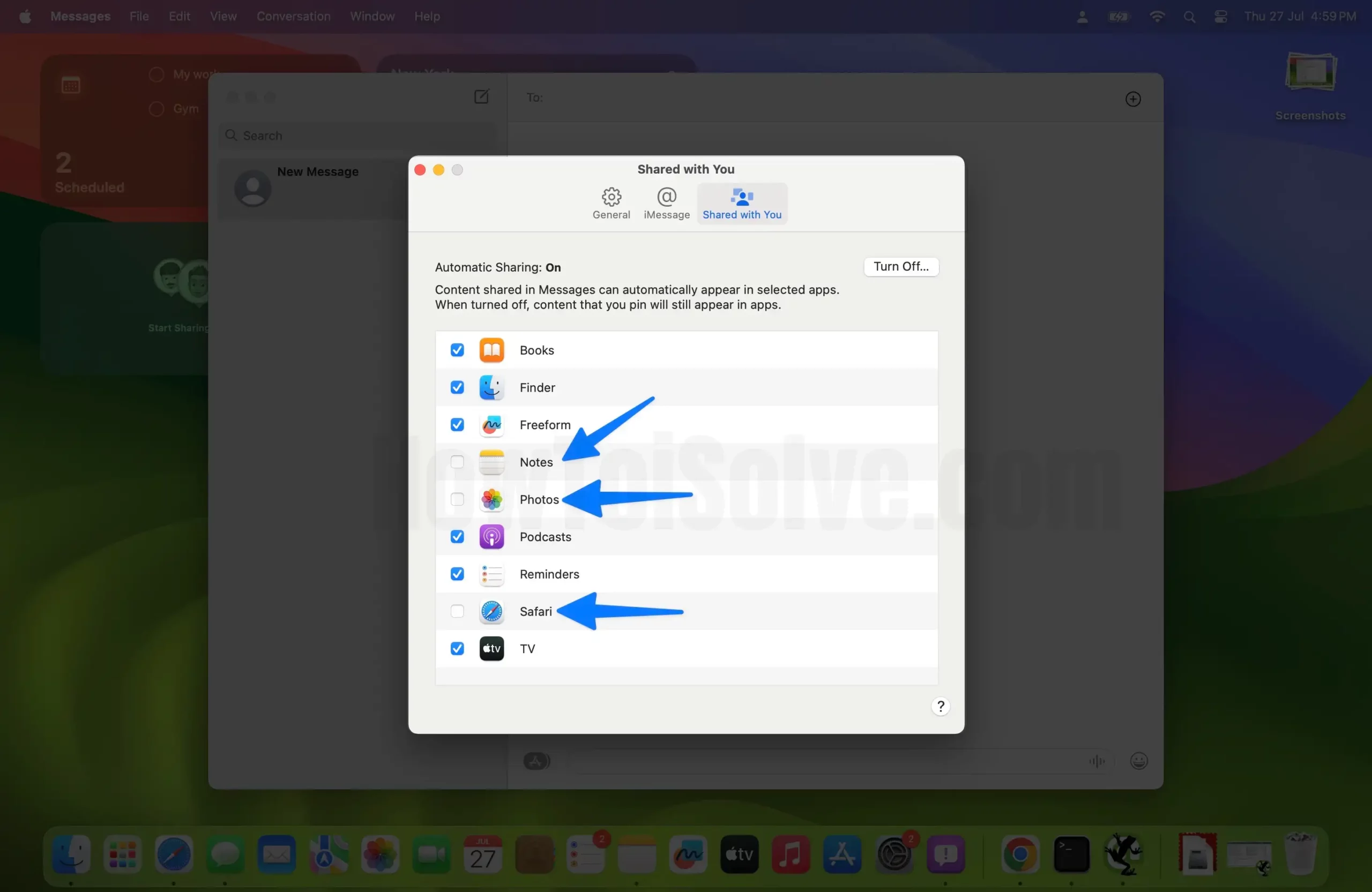 Deselect app from shared with you on mac