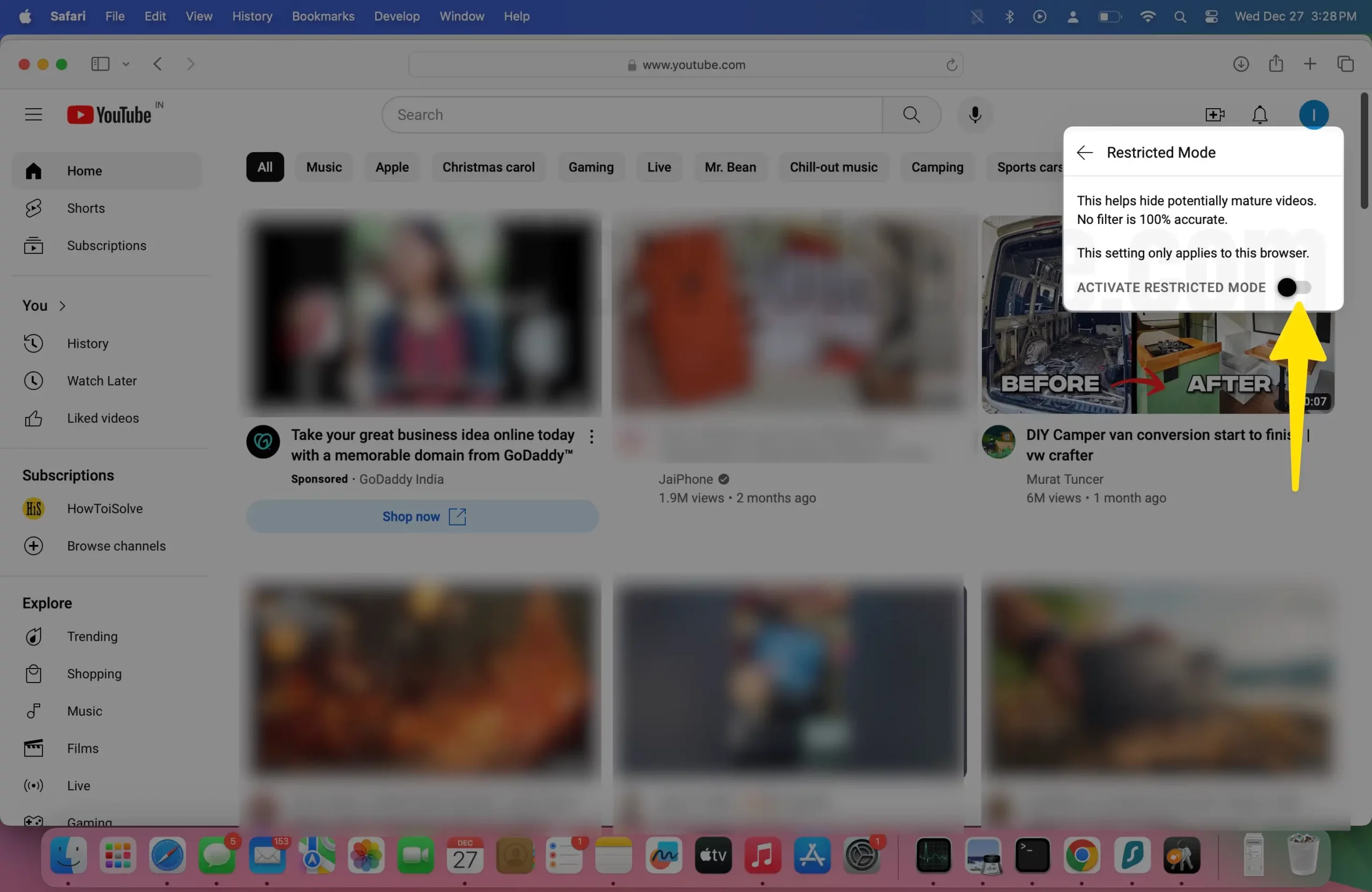 Disable toggle off restricted mode on mac