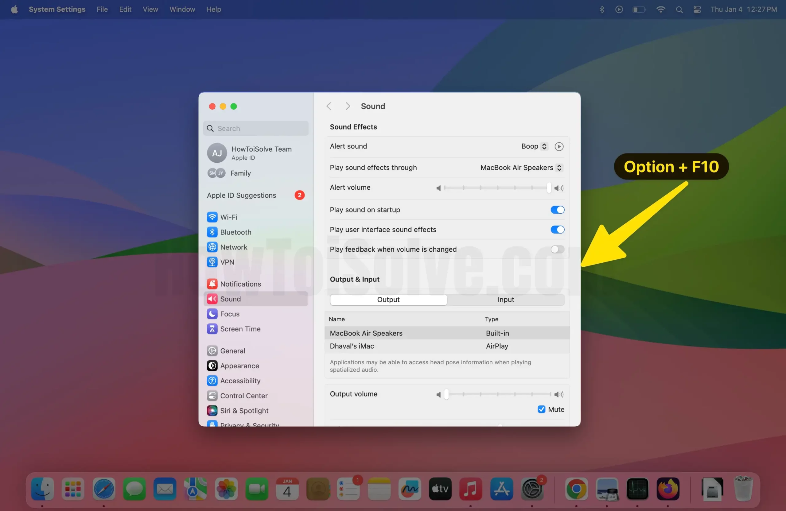 Option + F10 sound in system settings on mac