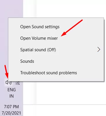 Open Volume Mixer on Windows pc