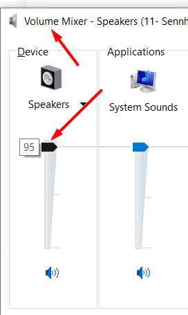 Slider Up to increase the Devices and Applications sound on windows pc