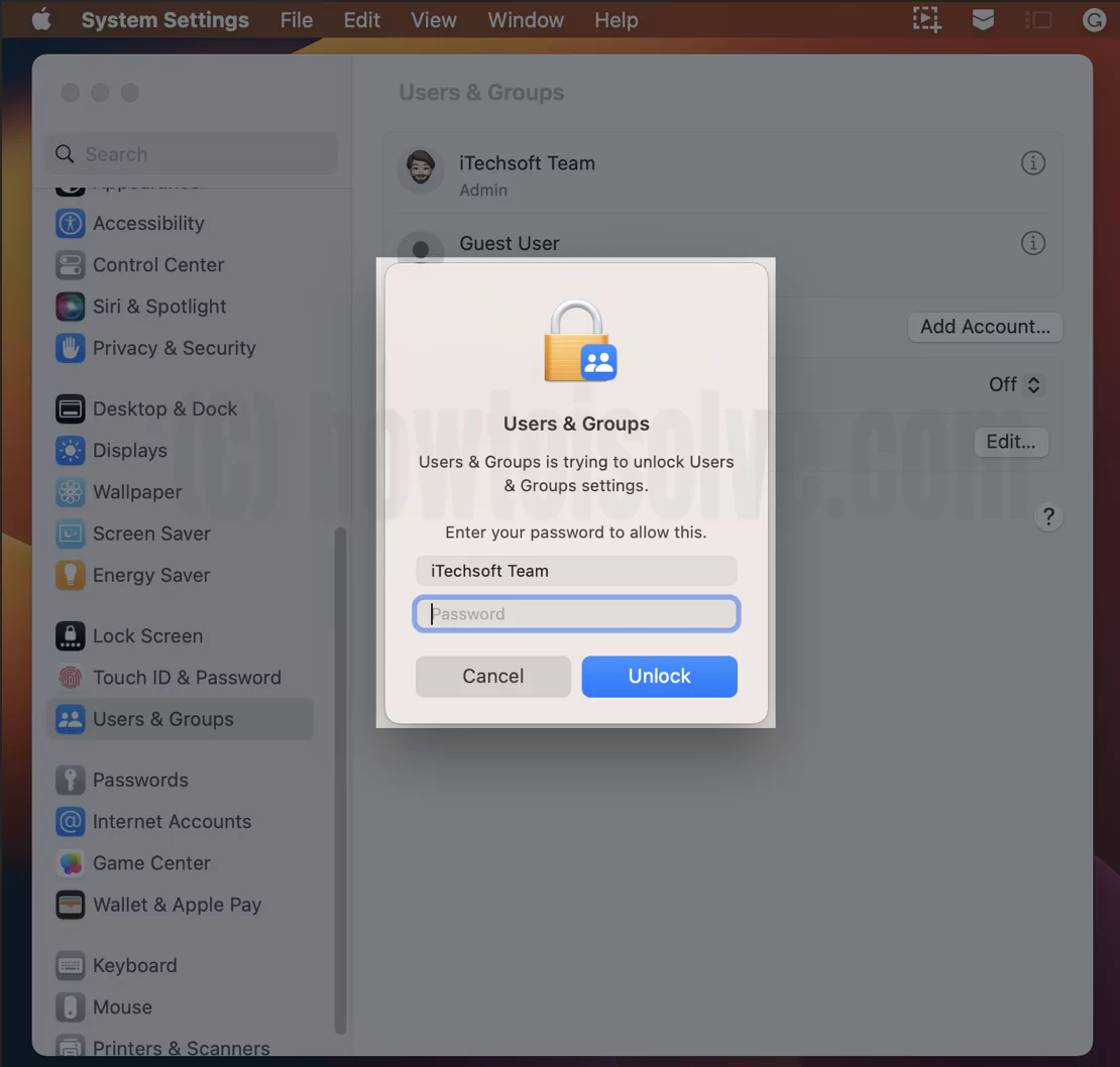 Unlock and Verify for mac username