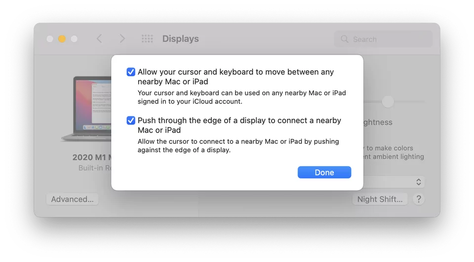 Universal control setting in Mac system Preferences