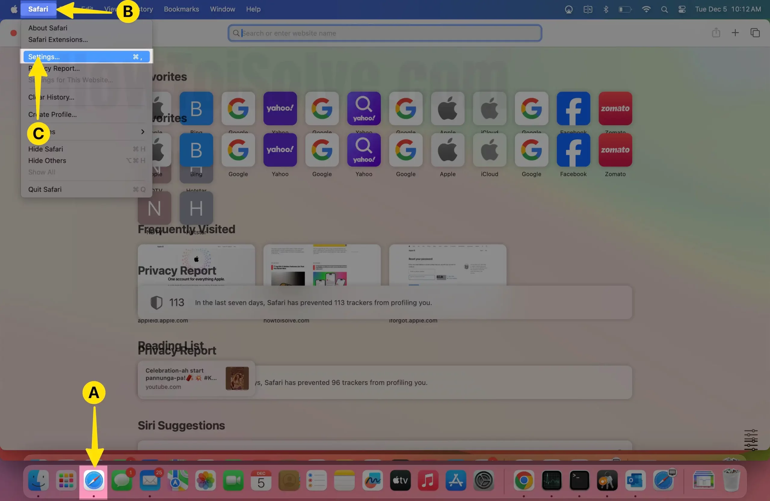 Launch Safari Open Safari From menu Select Settings on Mac