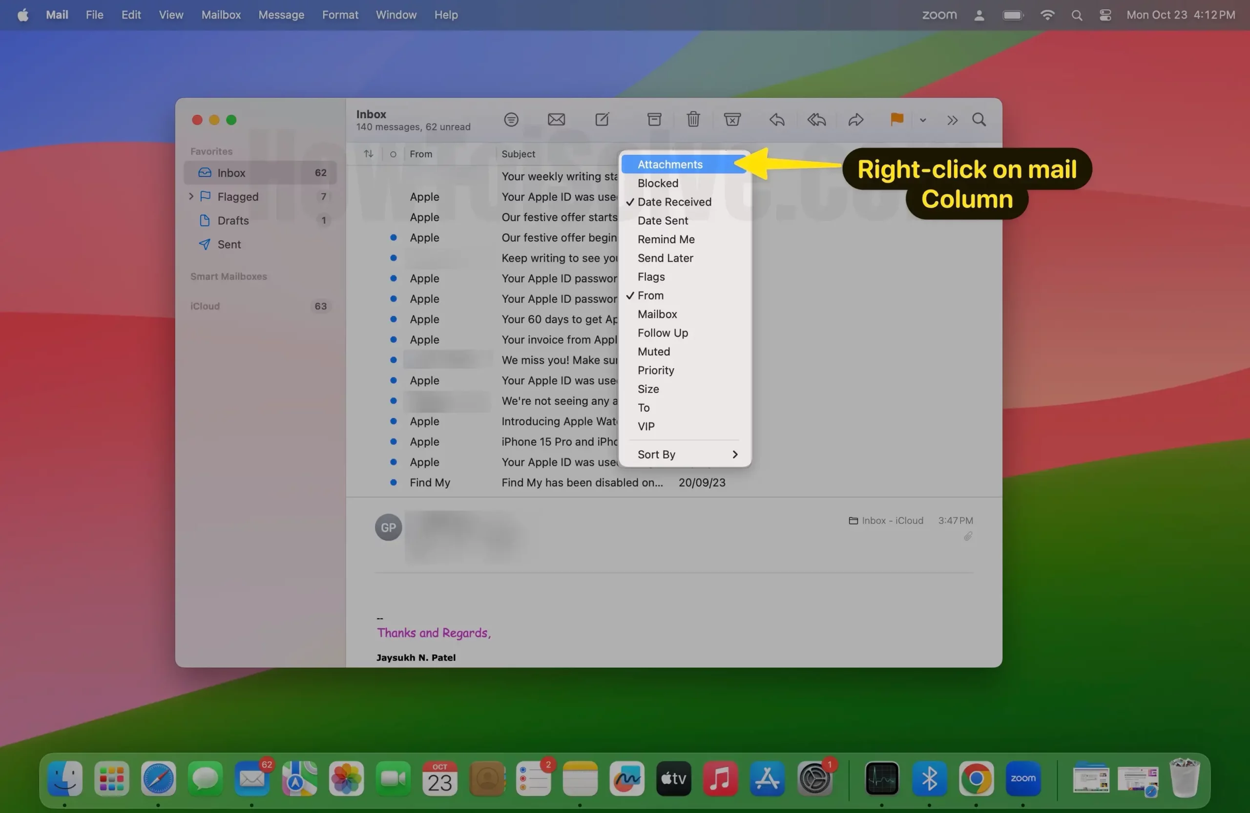 Right-Click On Mail Column Click Attachments On Mac