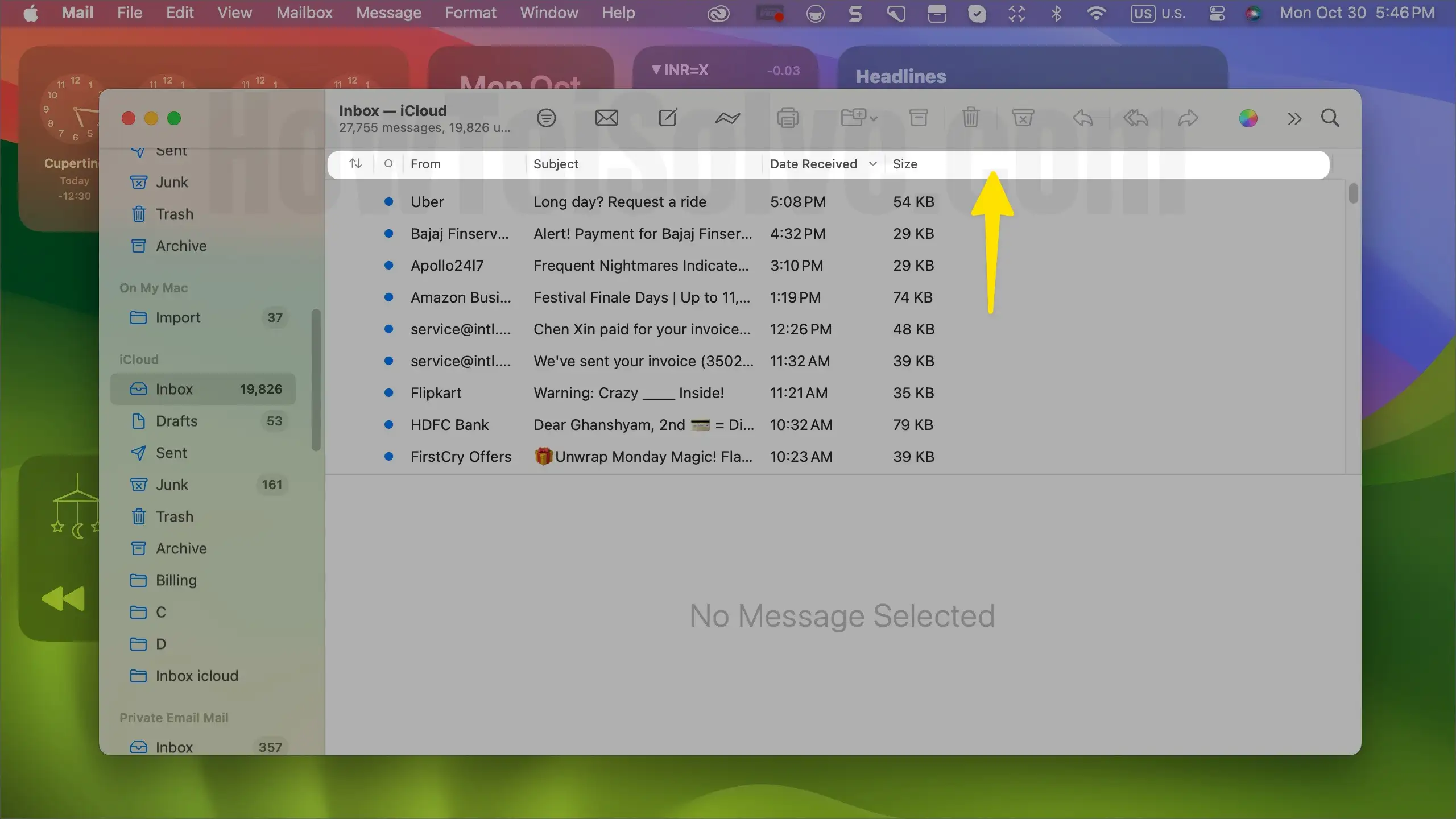 Select Column On Mac Mail app