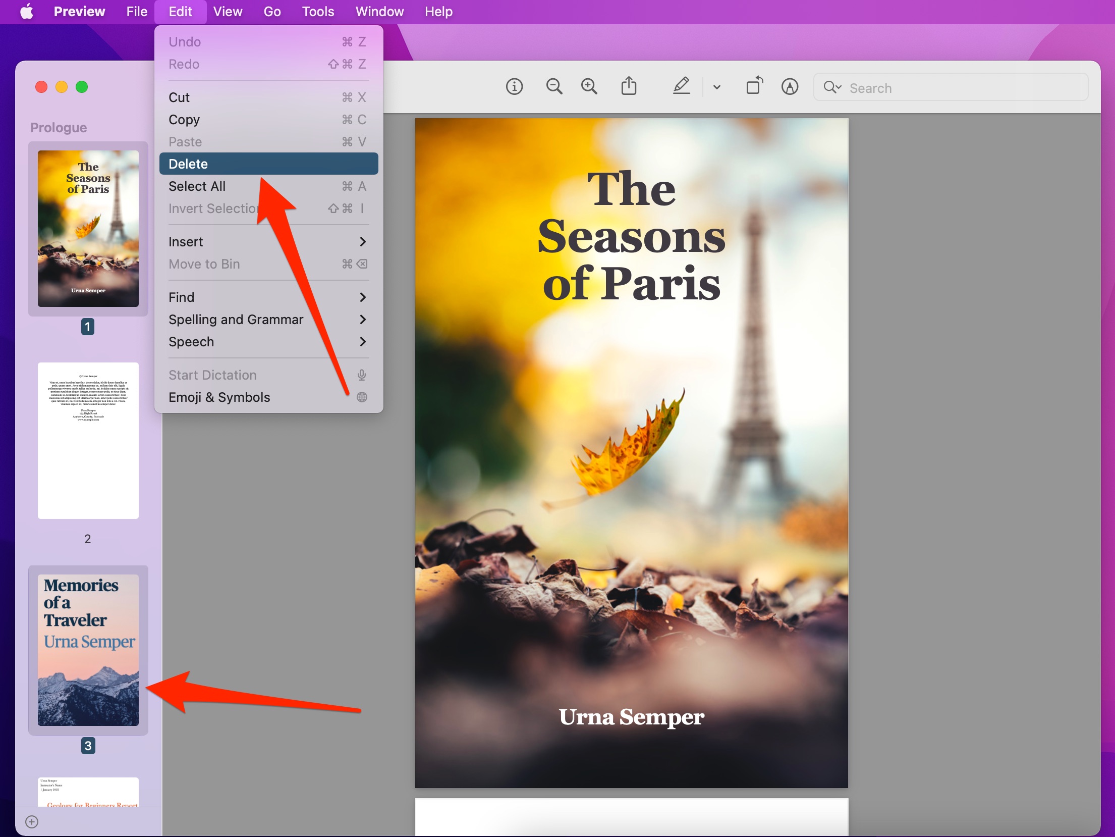 Delete Pages from PDF using Preview on Mac