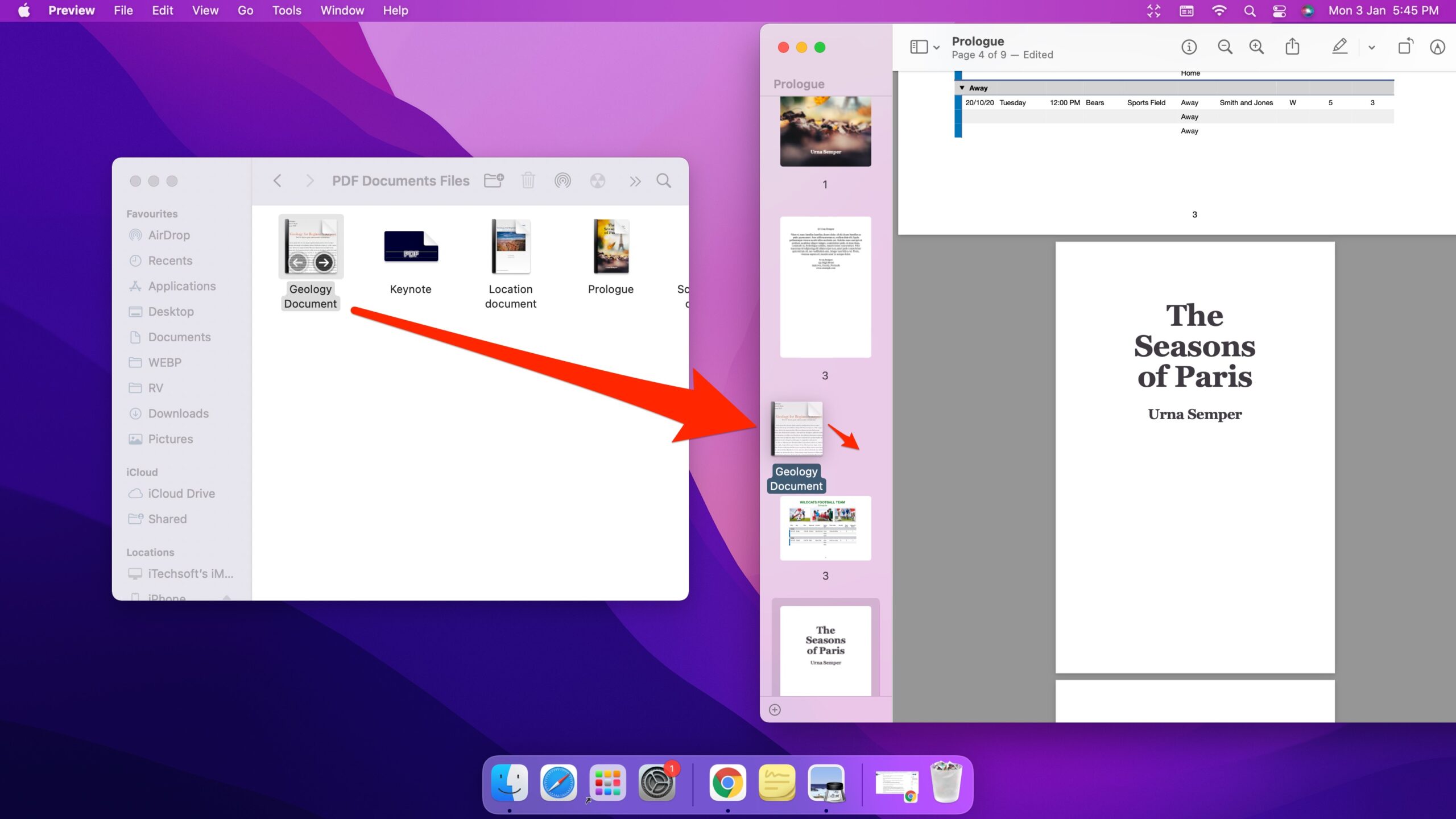Переместите PDF-файл в другой PDF-файл, чтобы объединить PDF-файлы в один на Mac