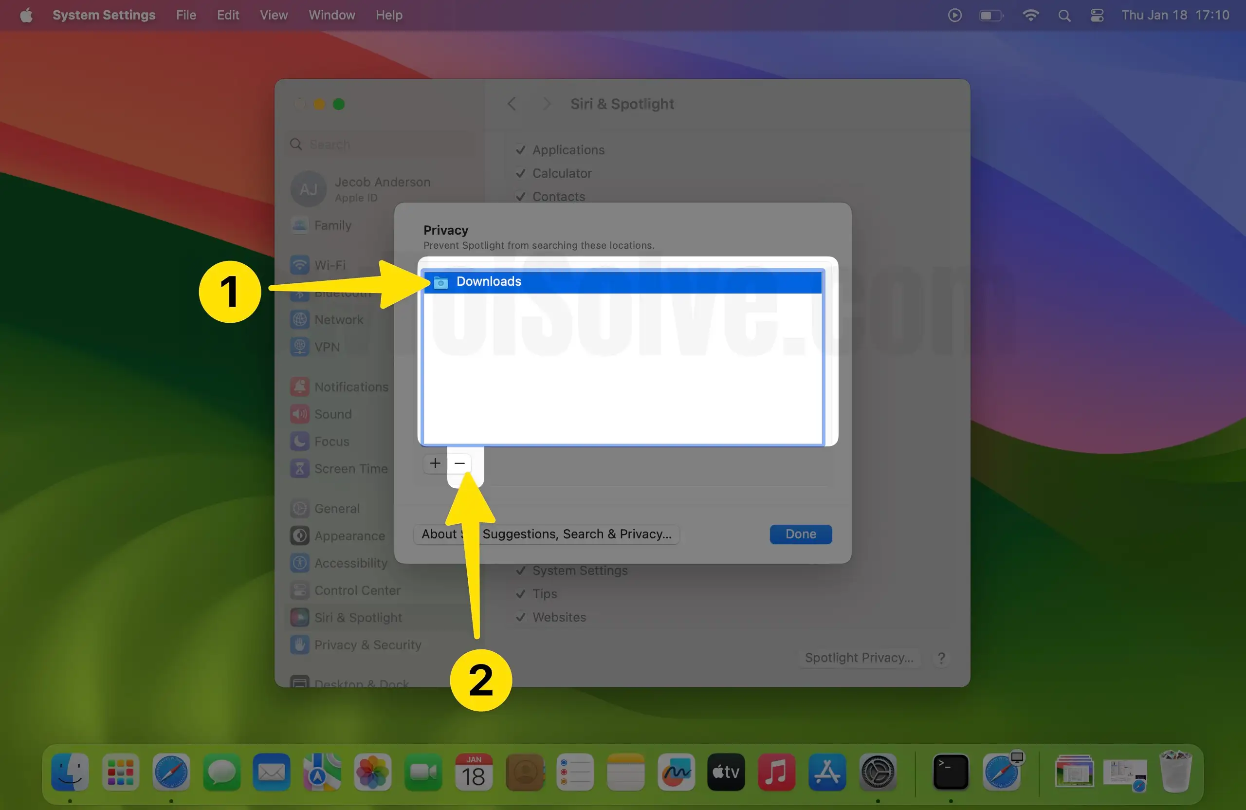 Select one folder click (-) minus button in finder app on mac