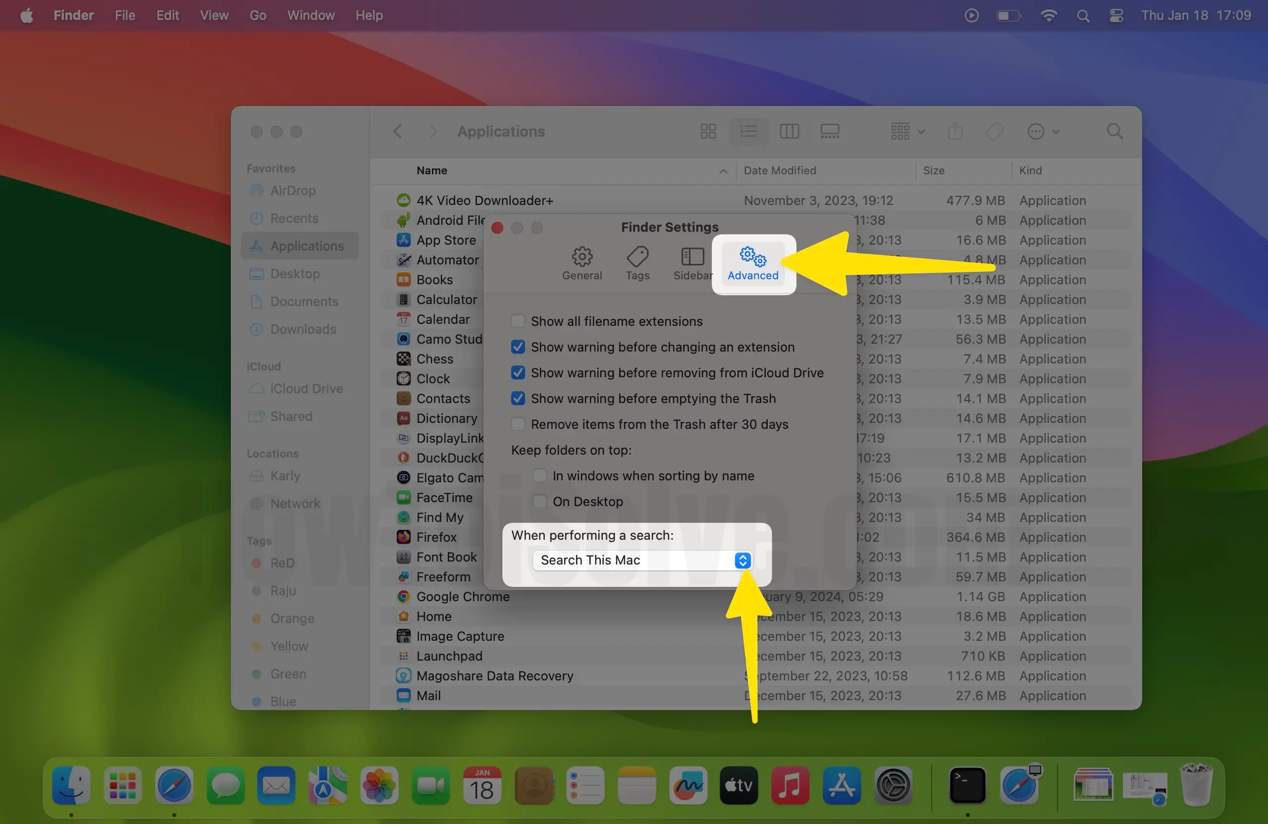 Click advanced tab select When performing a search click on blue arrow on mac