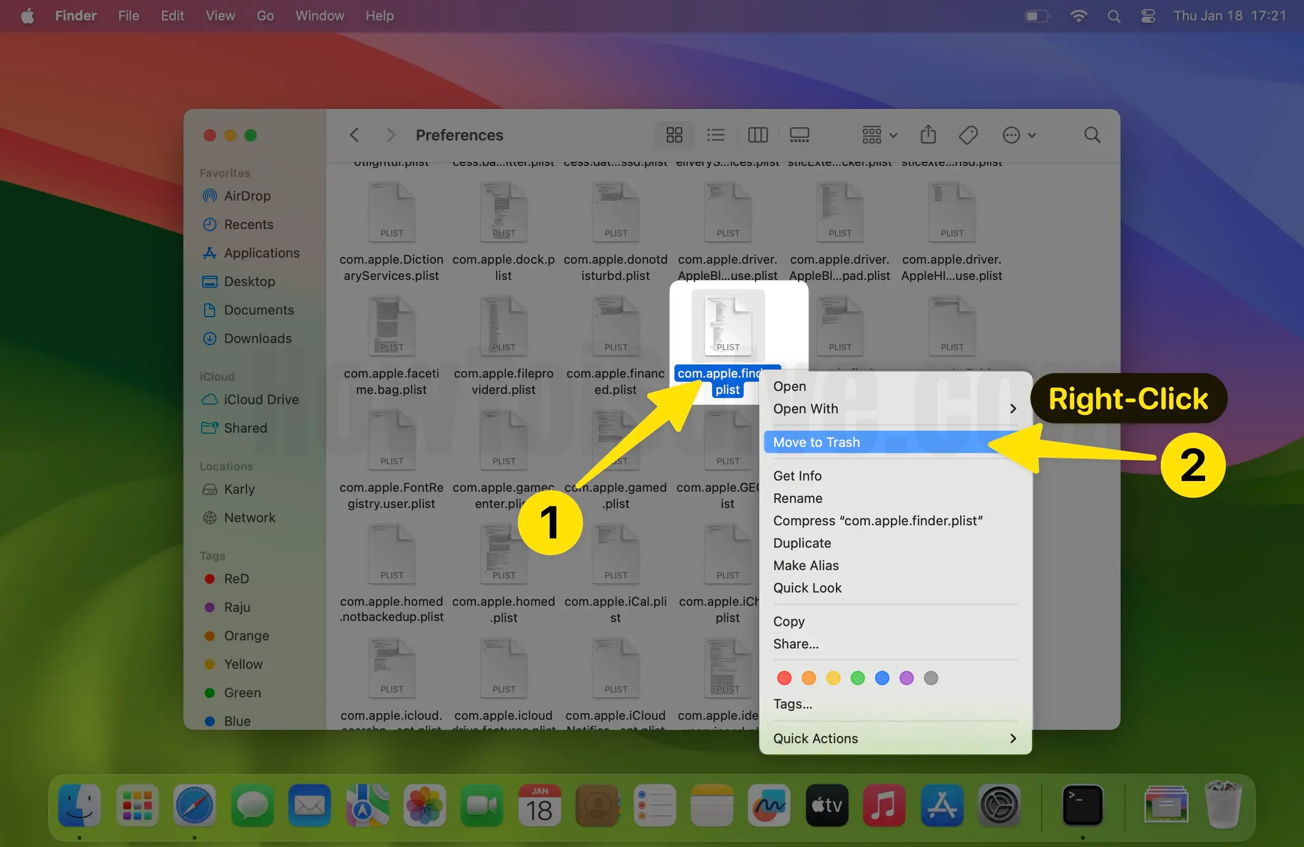 Select files right-click in move to trash on mac
