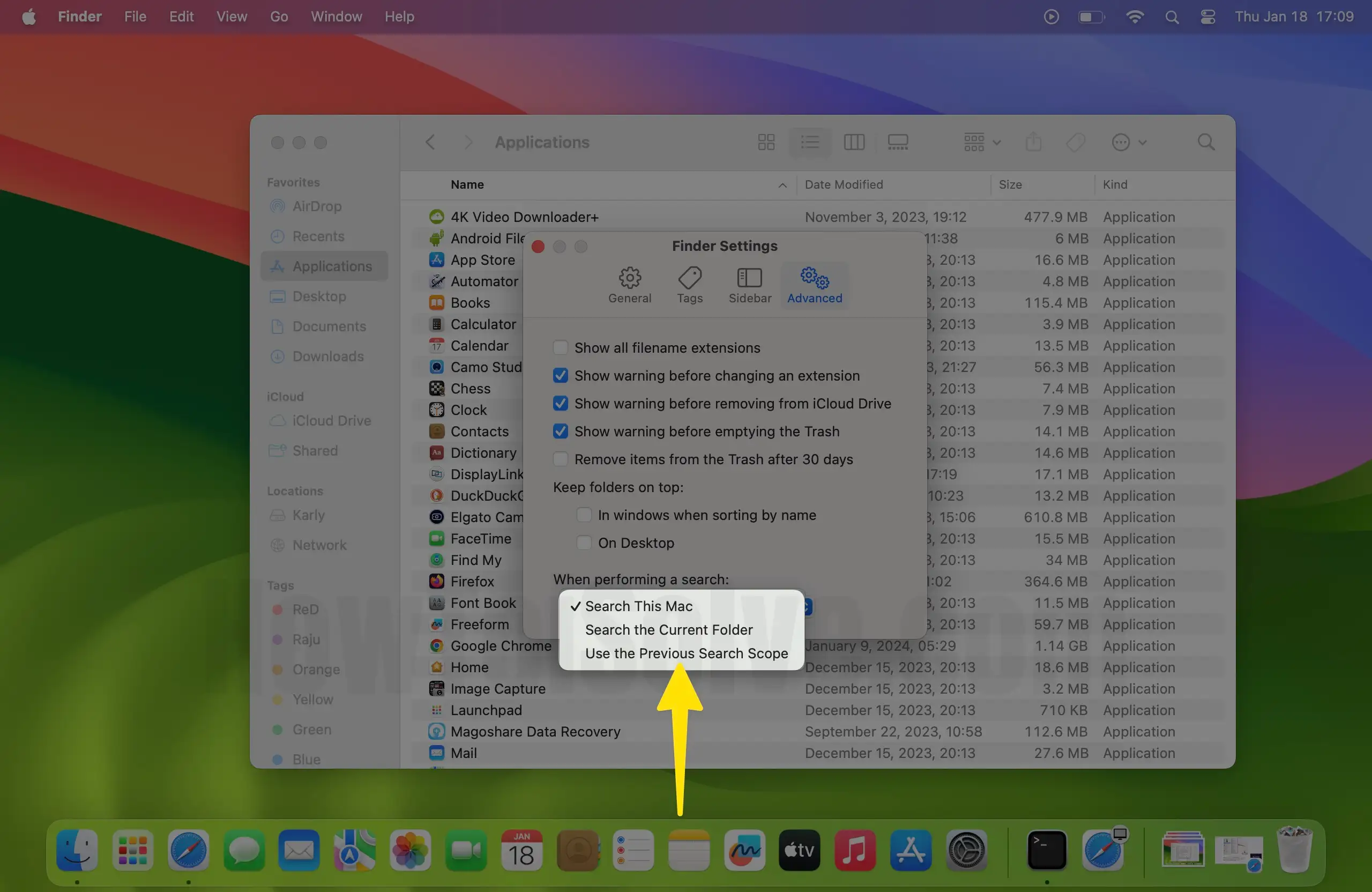 Select any one option in finder app on iPhone
