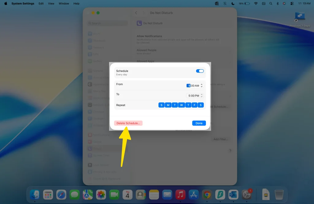 delete schedule on mac