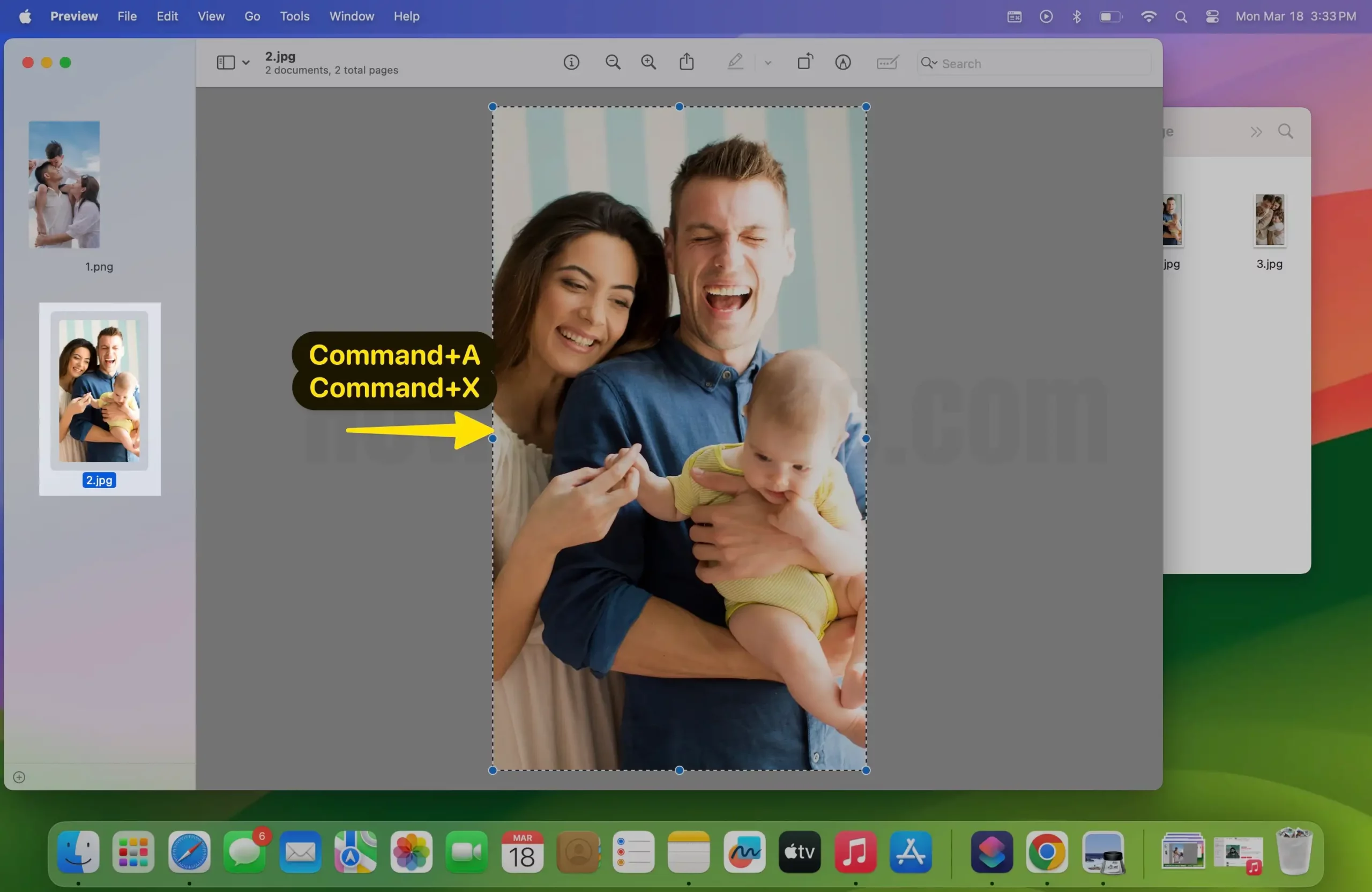 Command+A and Command+X to the Second image on Mac