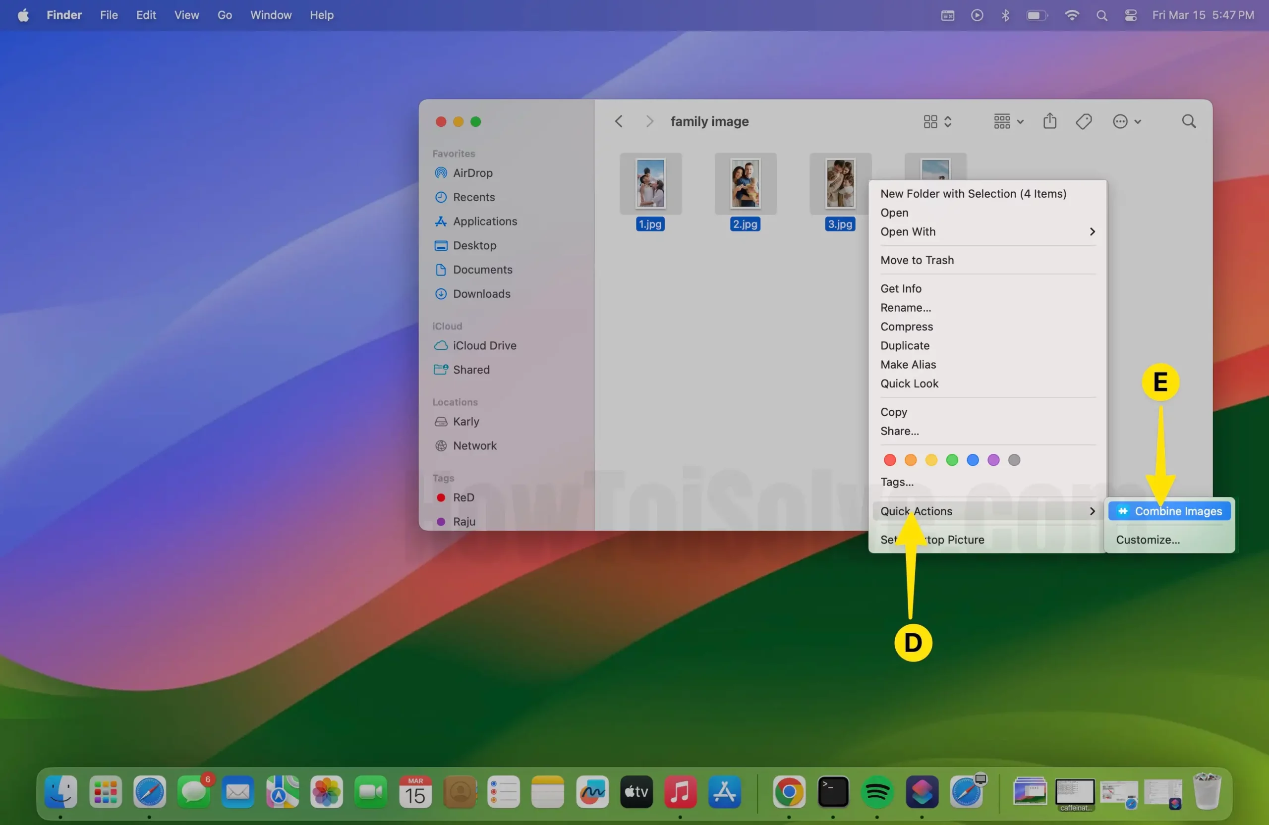Right Click to Images Select Quick Actions Click on Combine Images on Mac