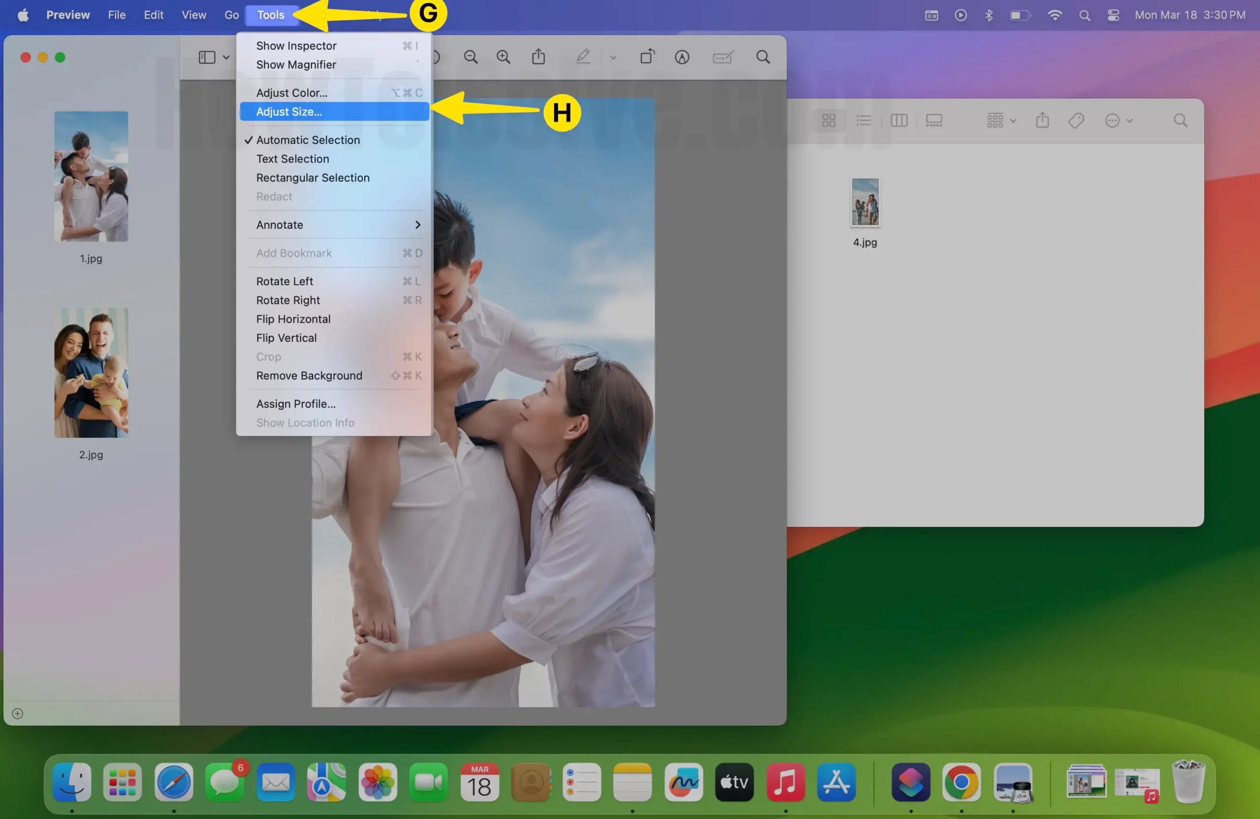 Select Tools Click Adjust Size on Mac