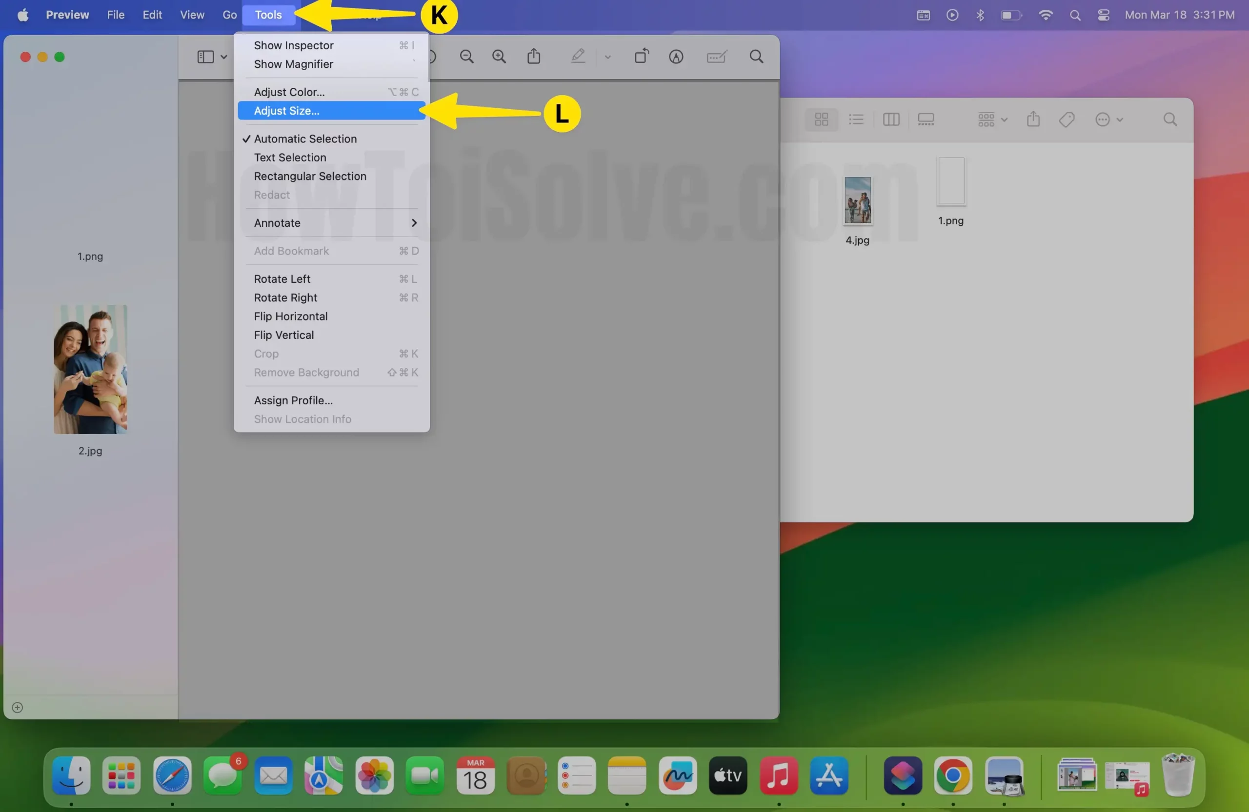 Select Tools Click Adjust Size on Mac