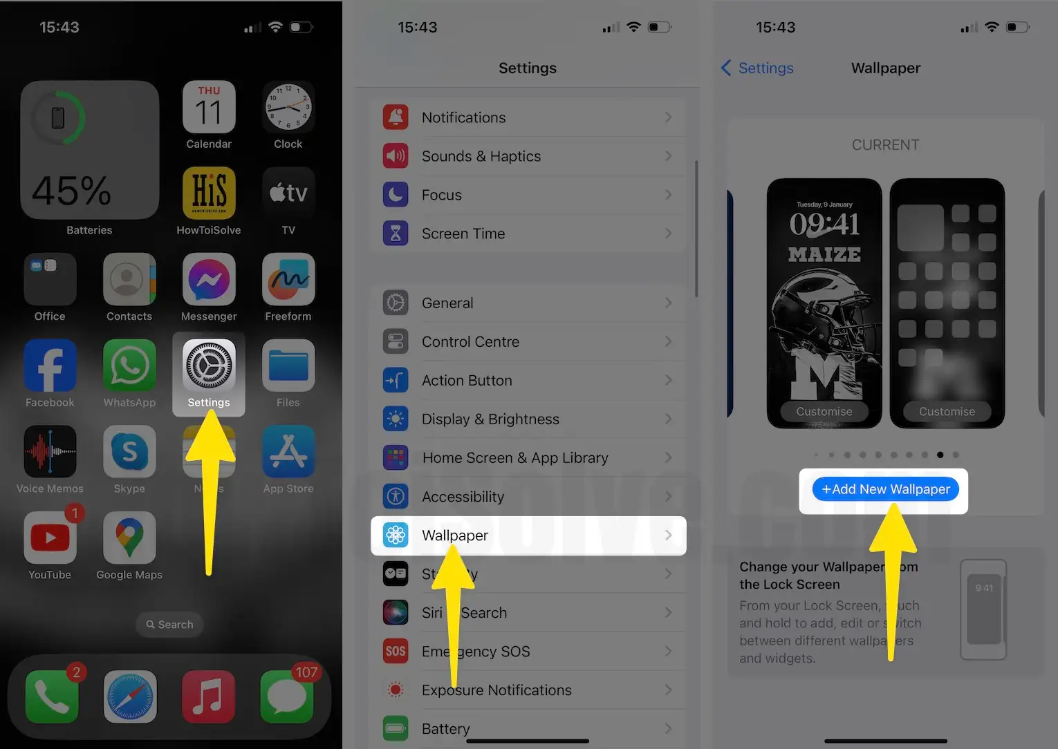 Launch the settings app tap wallpaper click add new wallpaper on iPhone