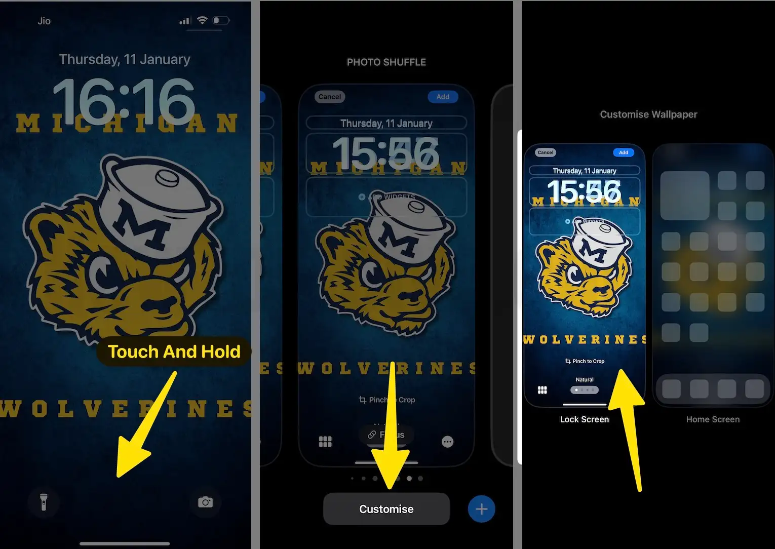 Touch and hold in lock screen tap customise click lock screen on iPhone