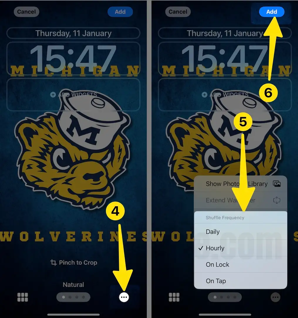 Click three icon select shuffle frequency tap add on iPhone