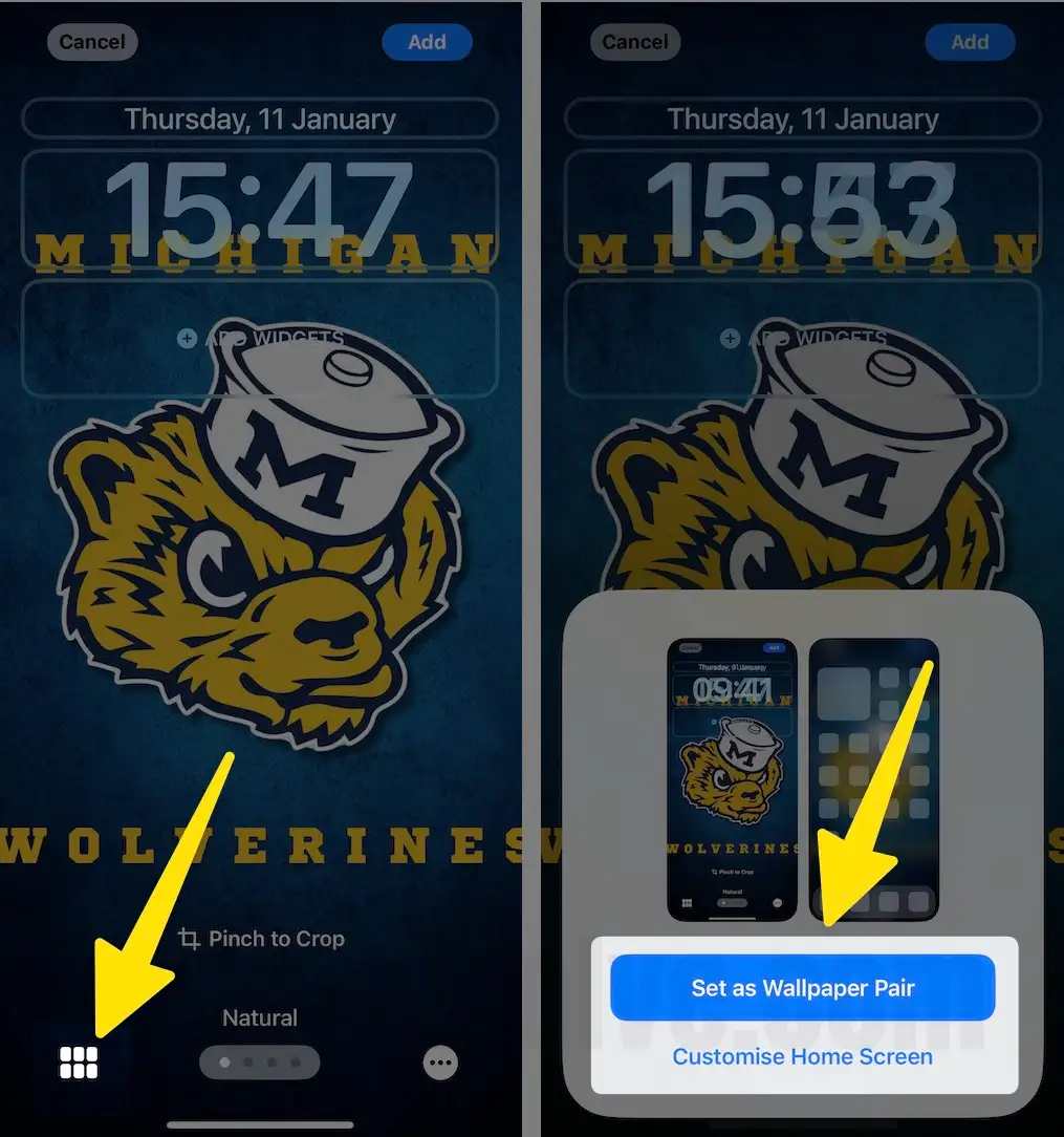 Select the grid option tap set as wallpaper pair or customise home screen on iPhone