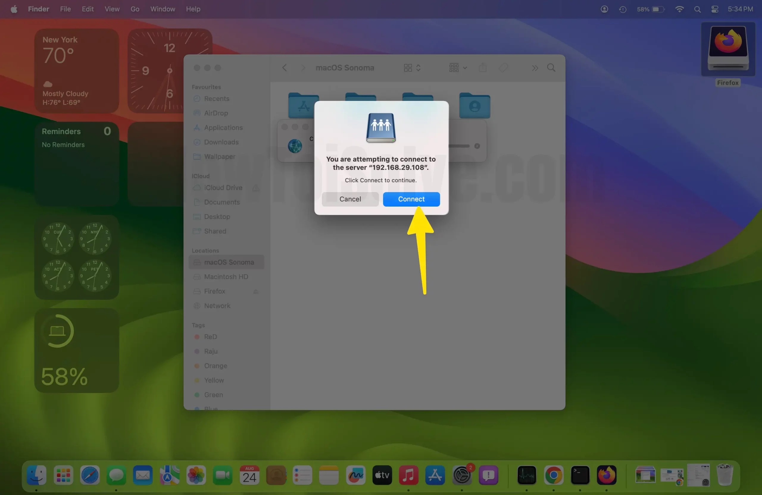 Choose connect on mac