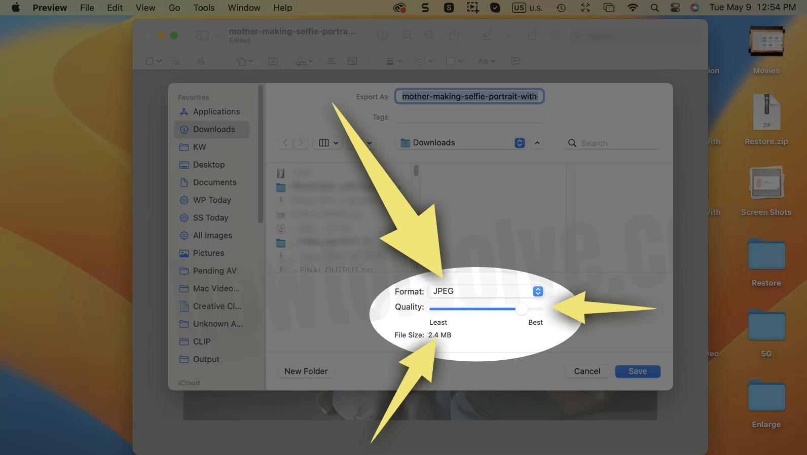 mac change file size