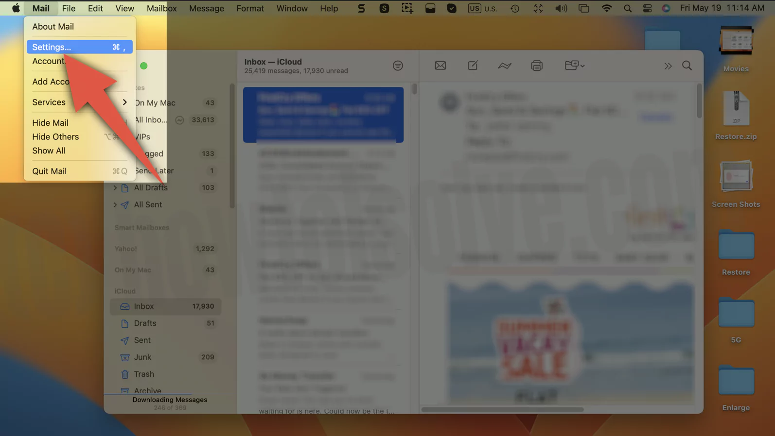 Open Mail app settings on Mac