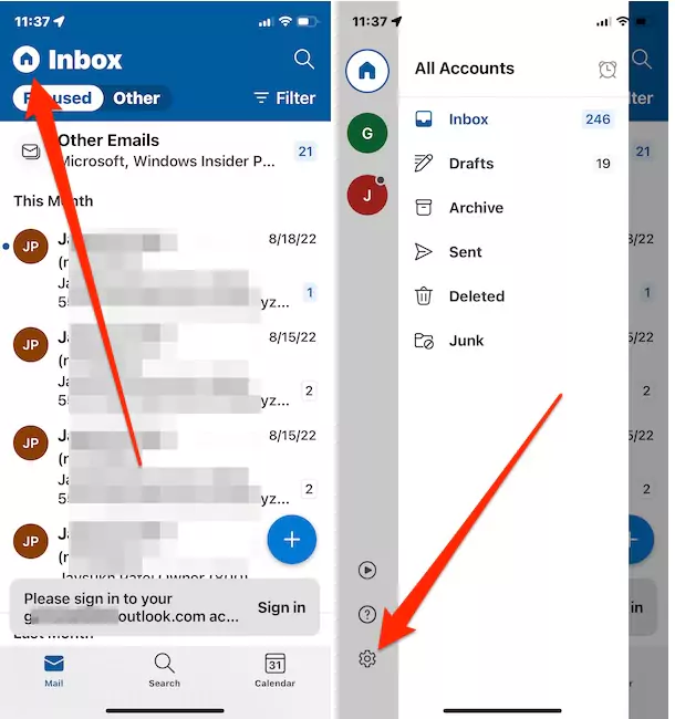 open-outlook-account-settings-on-iphone-app