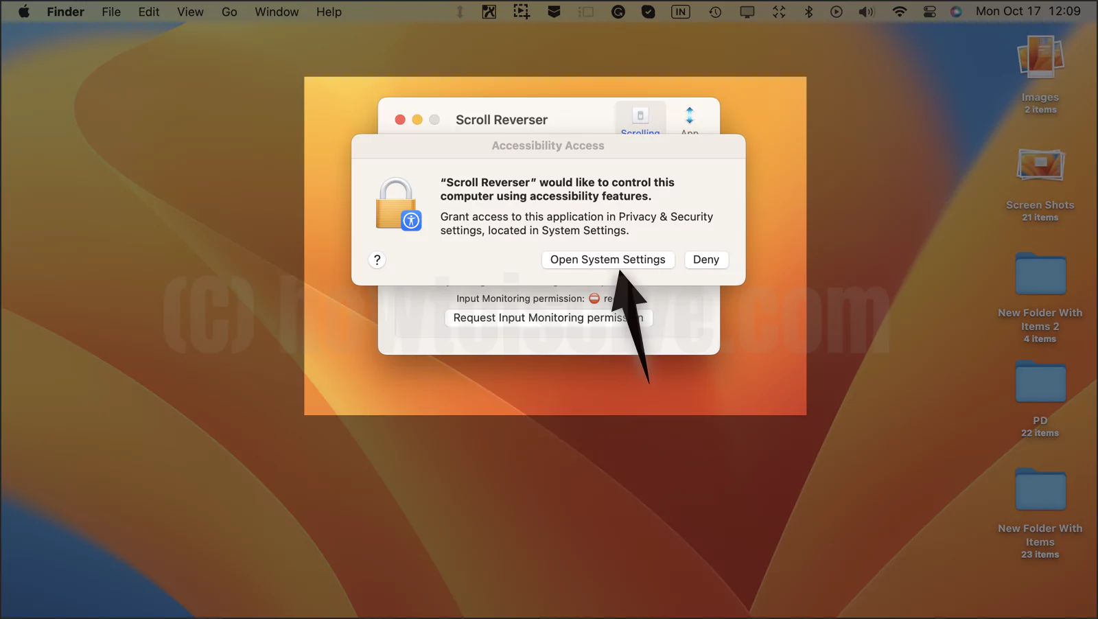 Open System Preferences to allow Permission