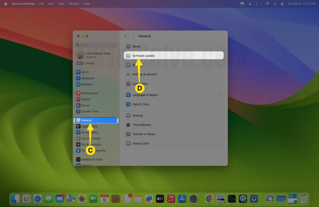 Choose General option Tap Software Update On Mac