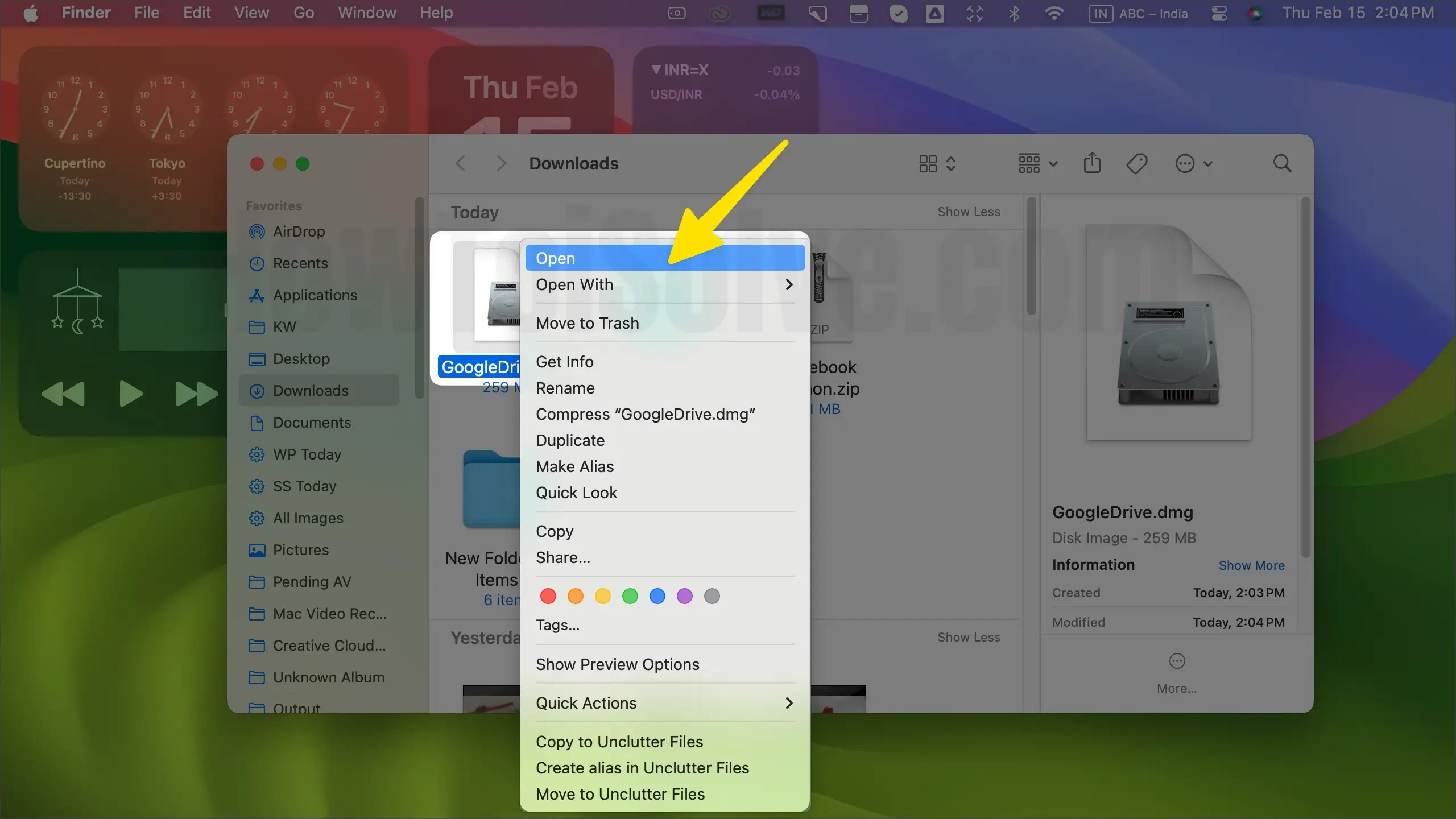 Select open in google drive app on mac