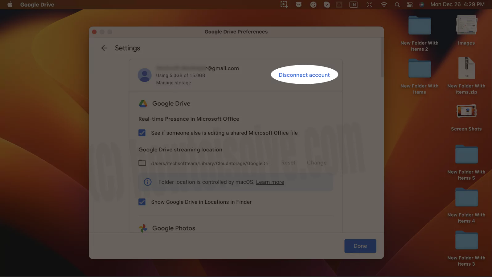 Disconnect Google Account from Google Drive on Mac