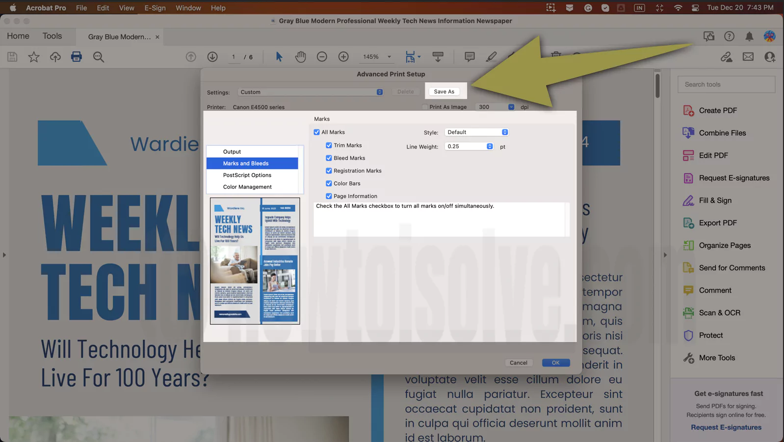 PostScript Preset for Adobe PDF on Mac