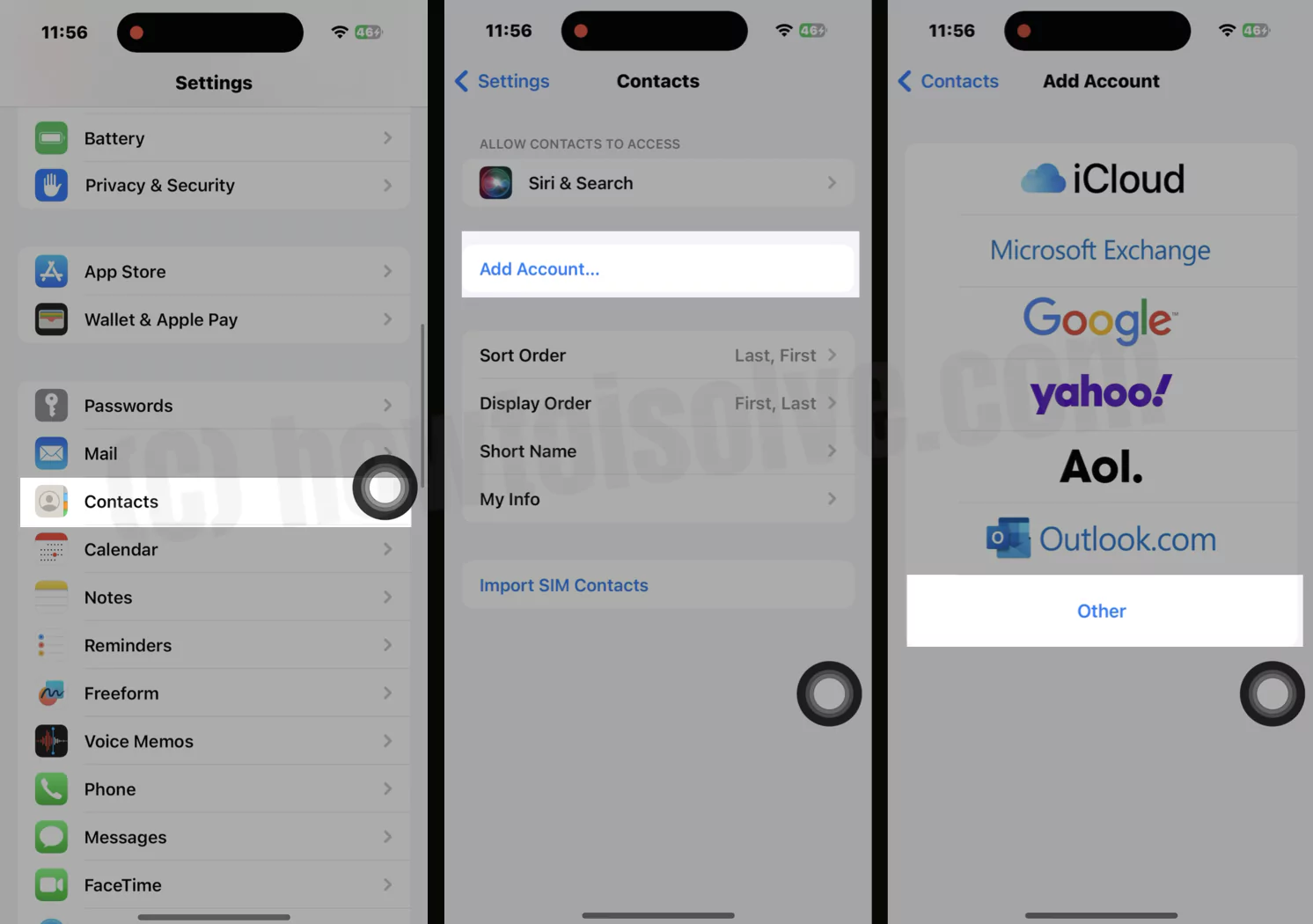 Add Account in Contact iPhone app