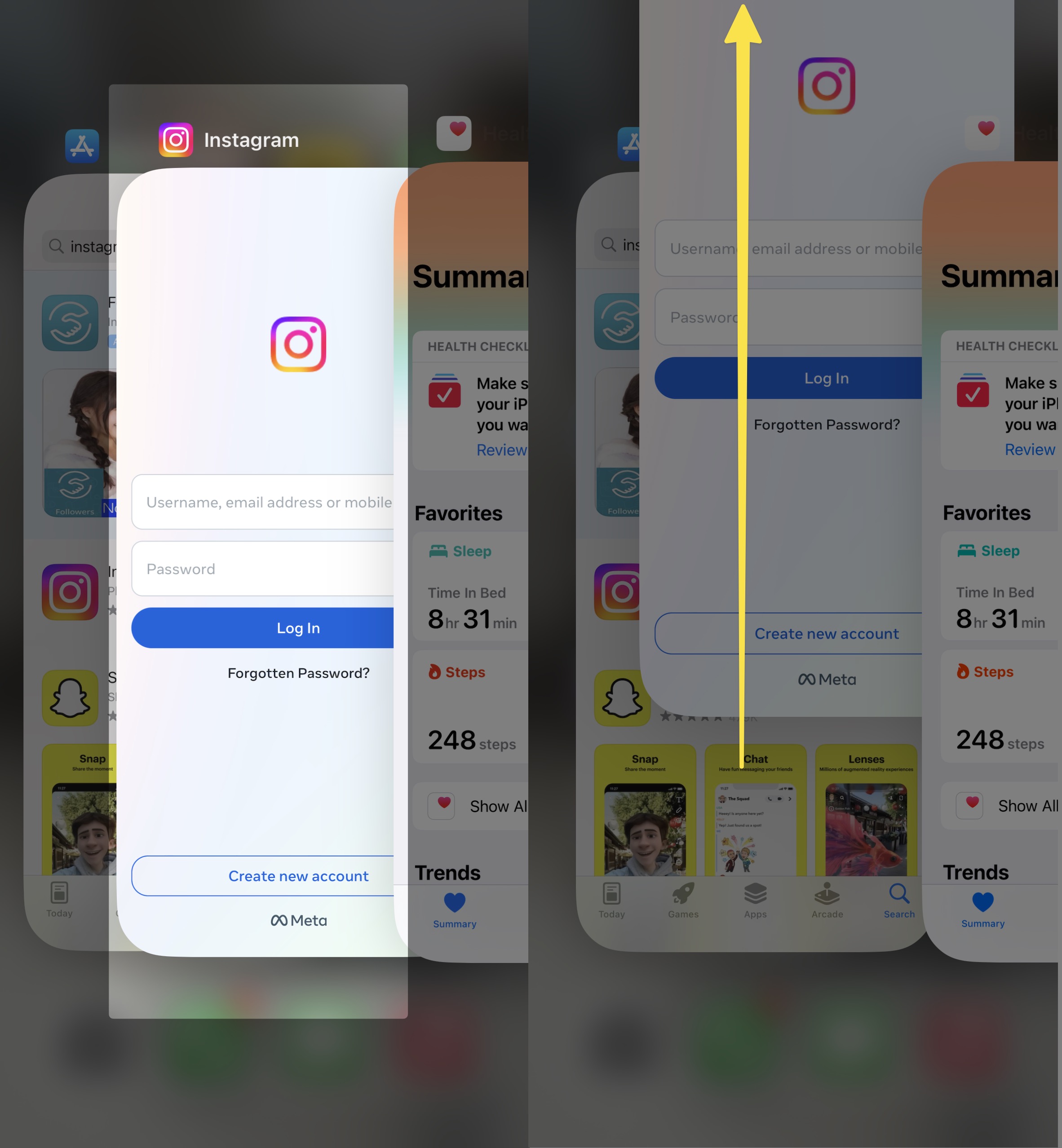 force close instagram app on iPhone