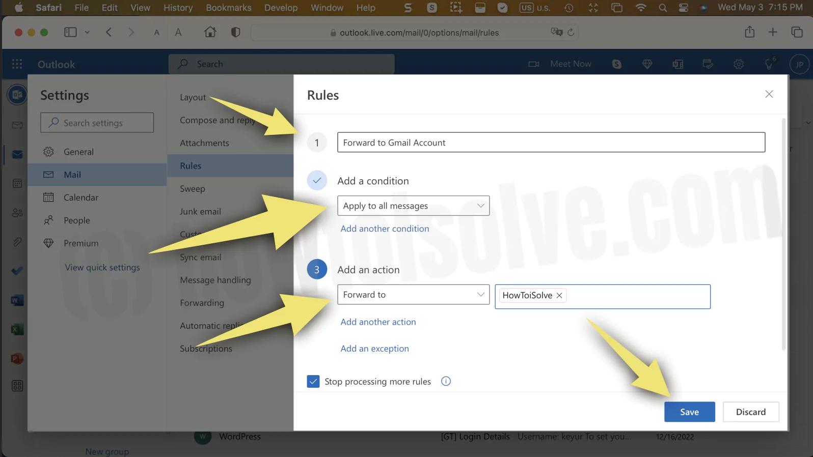 Add Rule to Outlook account on Web