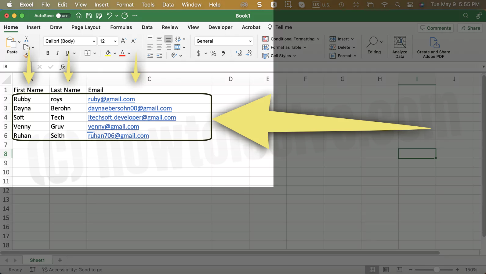 Create Email List in Excel