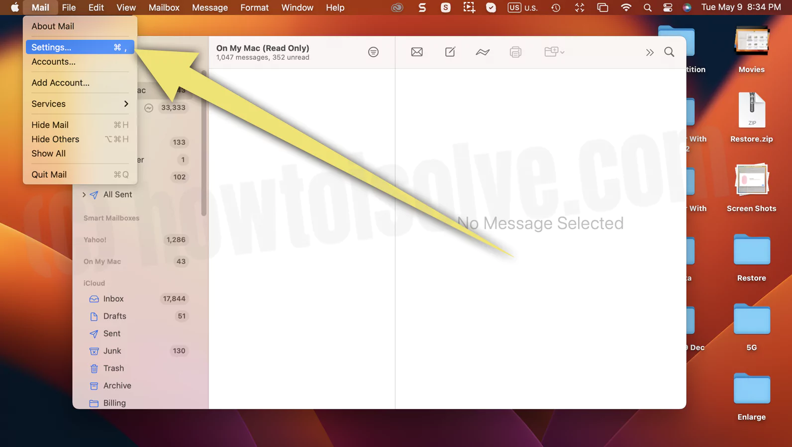 Open Mail app settings on Mac