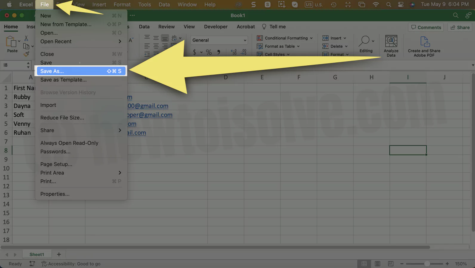 Save Excel Email List in to CSV