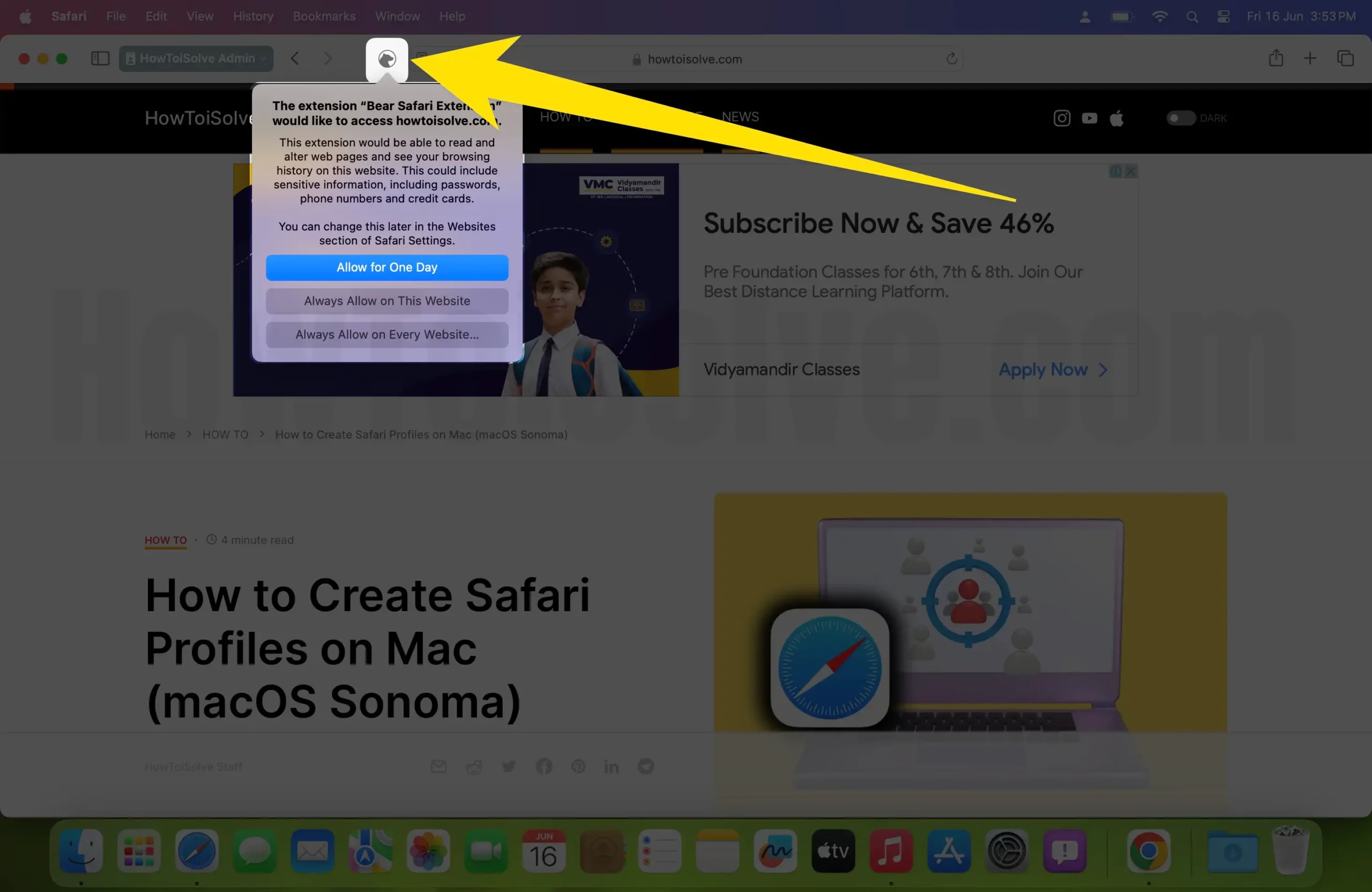 Access Safari Extension in Safari Profile on Mac
