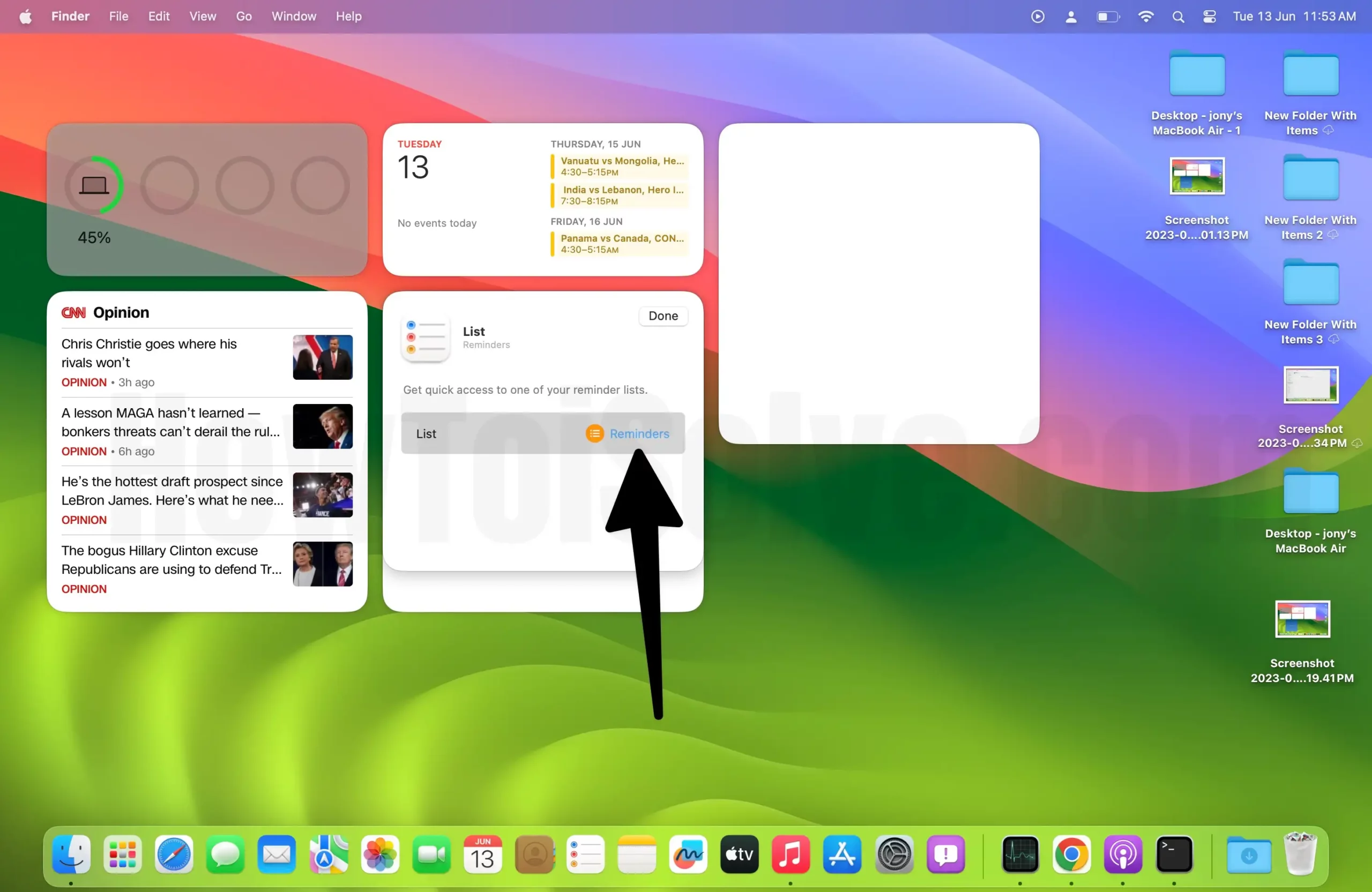 Change Default Reminder in Reminder Desktop Widget Mac