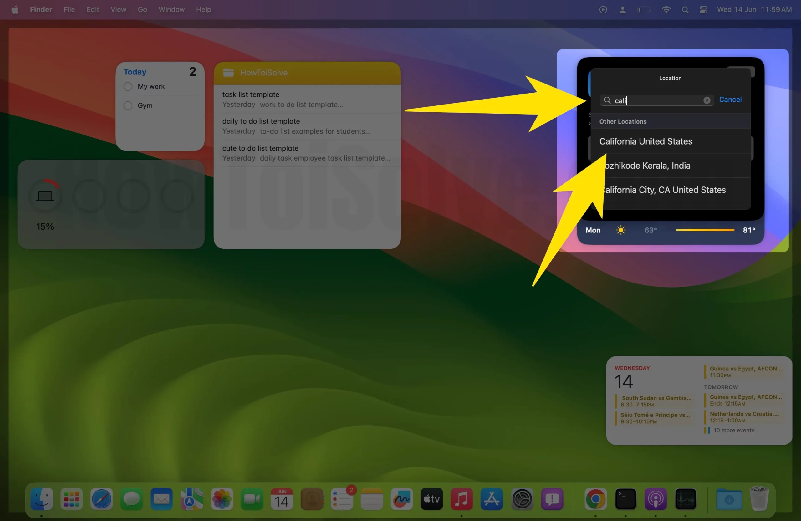 Change Default or Current Location on Widget Mac Desktop