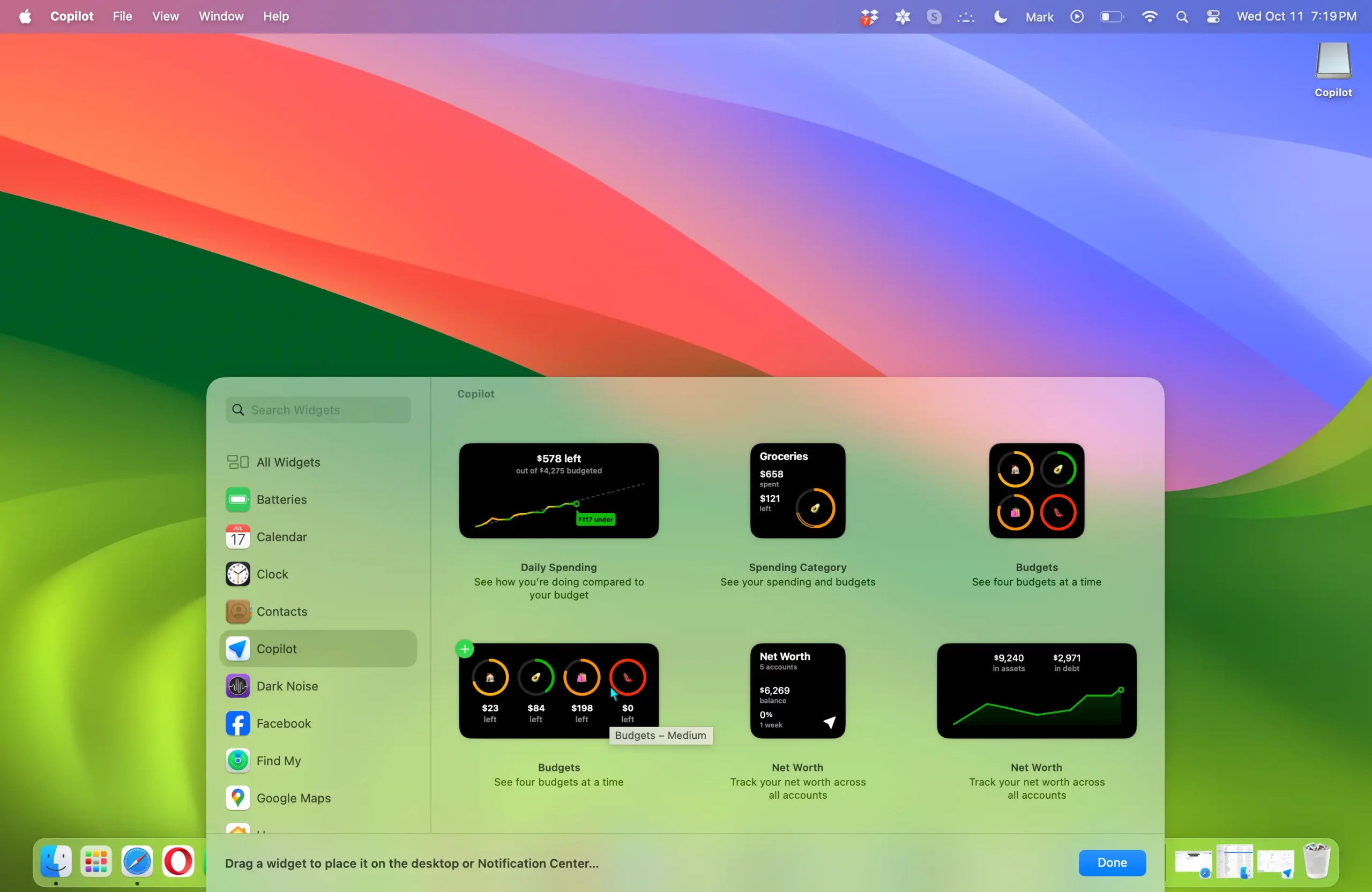 Copilot widgets for Mac