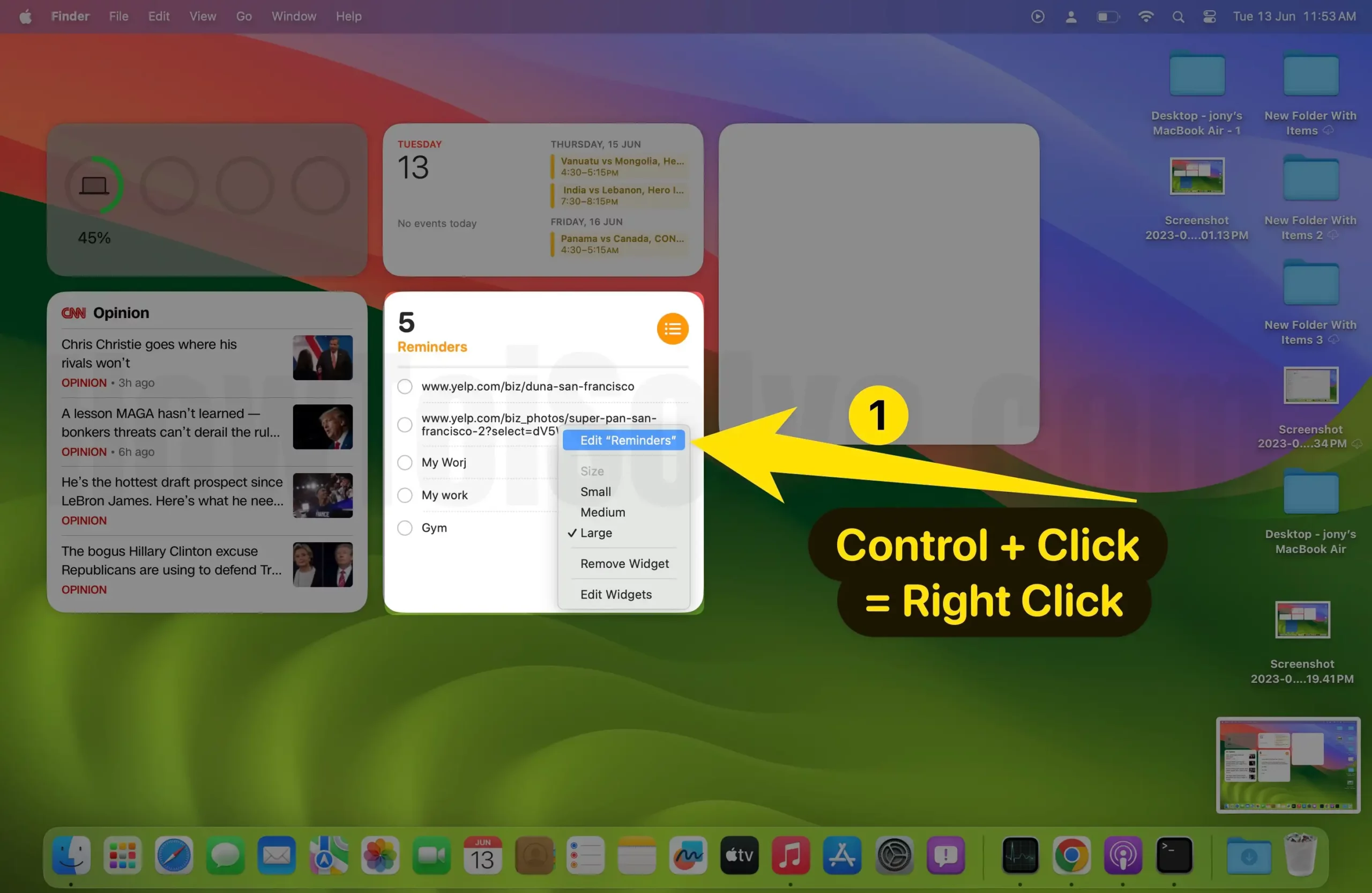 Edit Reminder Widget on Desktop Mac