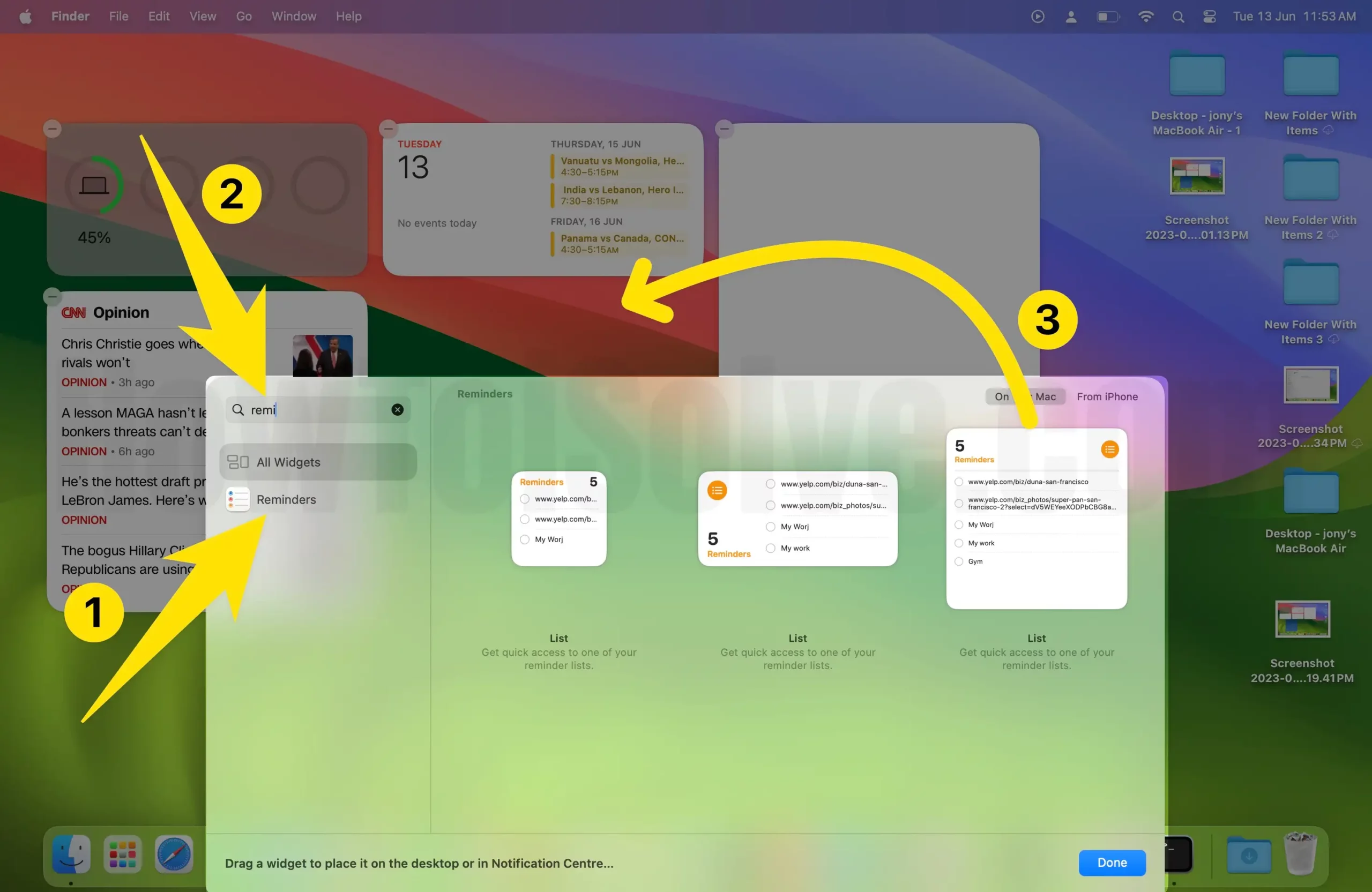 Reminders Widget on Desktop Mac