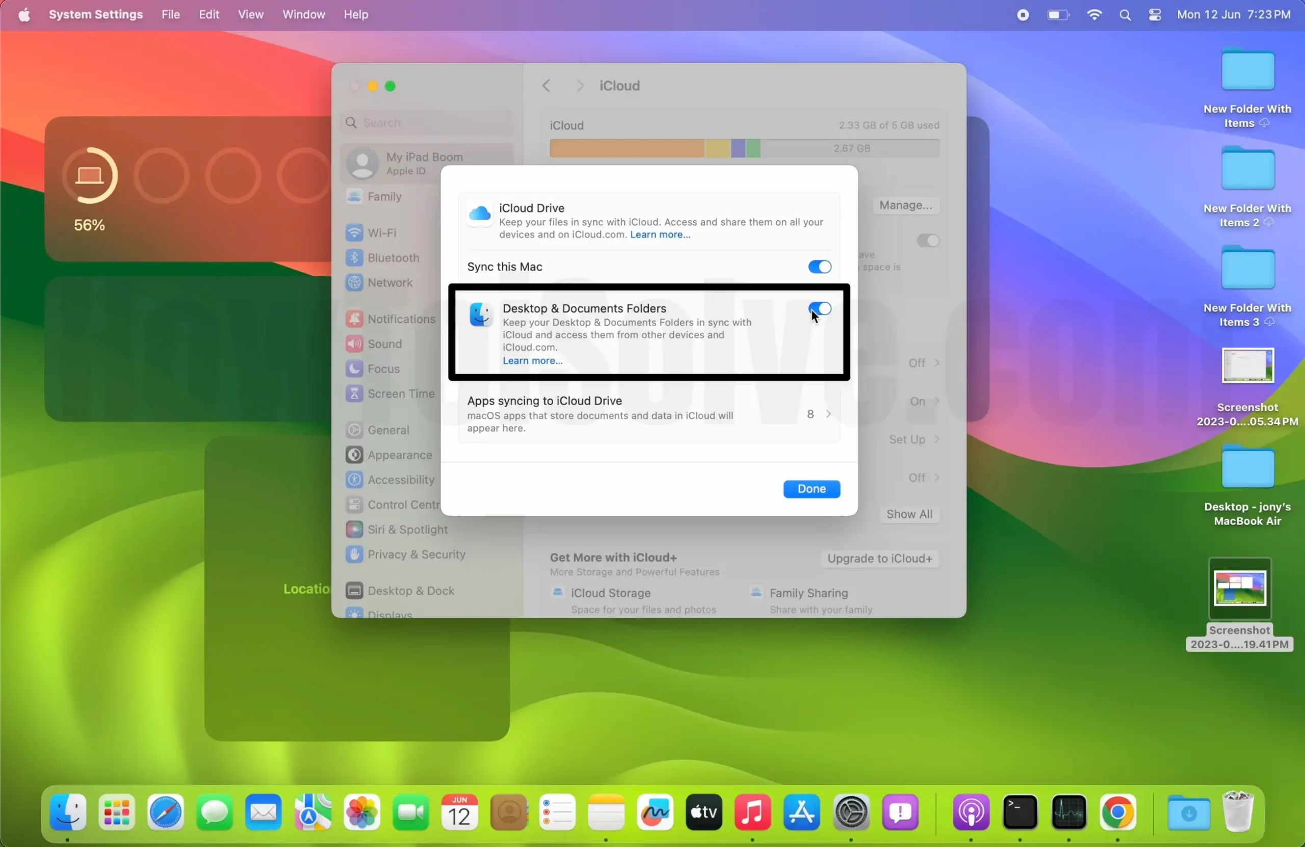 Turn off Desktop and Documents folder for iCloud sync in Mac